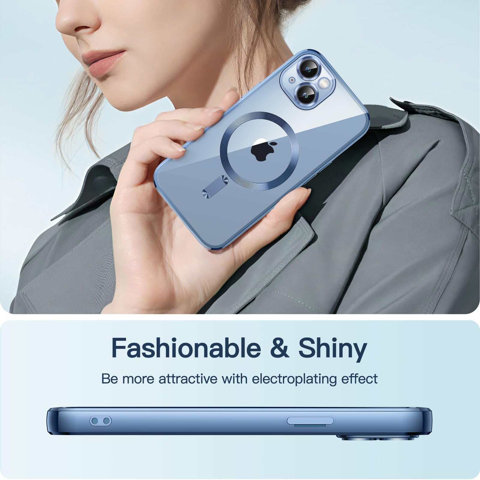 JETech Soft Clear Case for iPhone 14 Plus 6.7-Inch | Shockproof TPU Phone Cover with Full Camera Protection | MagSafe Wireless Charging Compatible | Electroplated Blue Design | Perfect for Everyday Use, Travel & Outdoor Activities