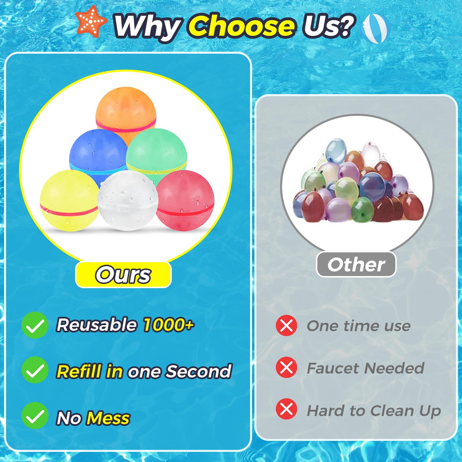 12-Pack Reusable Magnetic Self-Sealing Water Balloons for Kids - Fun Pool & Beach Toys for Boys and Girls - Summer Outdoor Water Games - Perfect Birthday Gifts for Children (Great for Backyard Parties, Water Fights, and Summer Camp Activities)