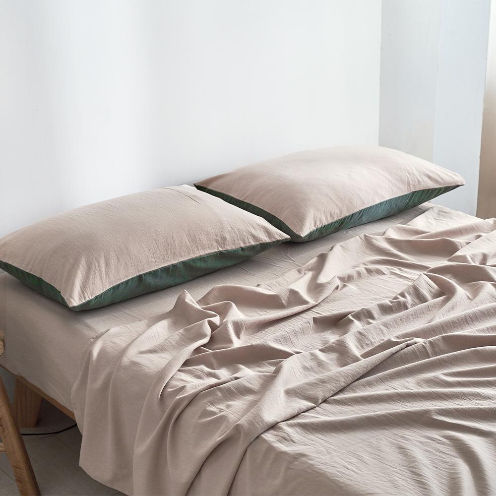 Premium 100% Cotton Sheet Set - Queen Size, Soft & Breathable Bed Sheets in Green & Beige - Perfect for Master Bedroom, Guest Room & Dorm Comfort