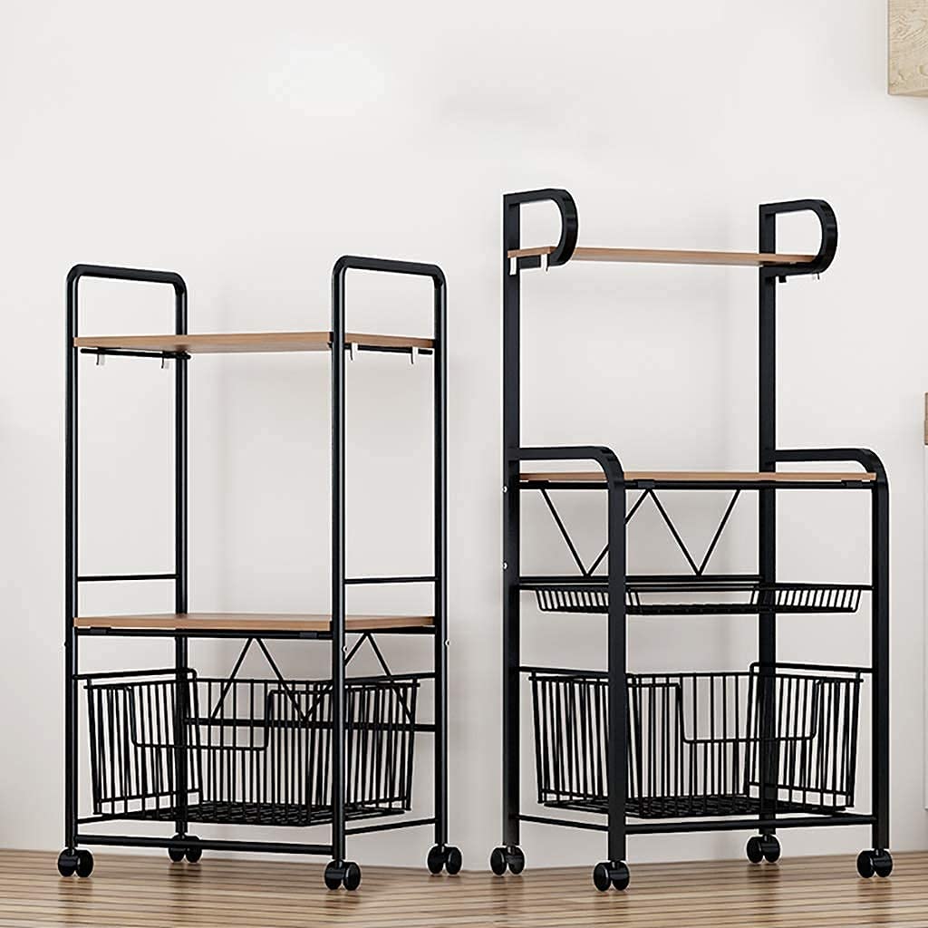 3-Tier Rolling Kitchen Baker’s Rack with Microwave Stand & Storage Drawer | Heavy Duty Wire Shelf Organizer for Spices, Cookware & Small Appliances | Perfect for Small Kitchens, Pantry Organization & Baking Workstations