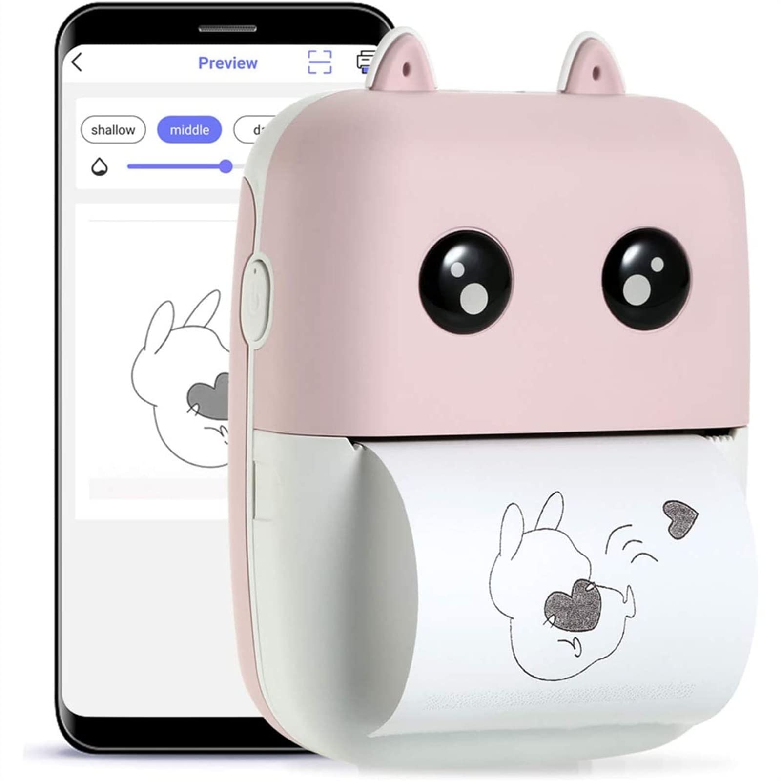 Mini Pocket Thermal Printer 58mm - Wireless Bluetooth Portable Printer 200dpi with 1 Roll Thermal Paper - Compatible with Android iOS Smartphones - Perfect for Printing Photos, Memos, Labels, Lists, Journals & Planners - Ideal for Home, Office & Small Business Use