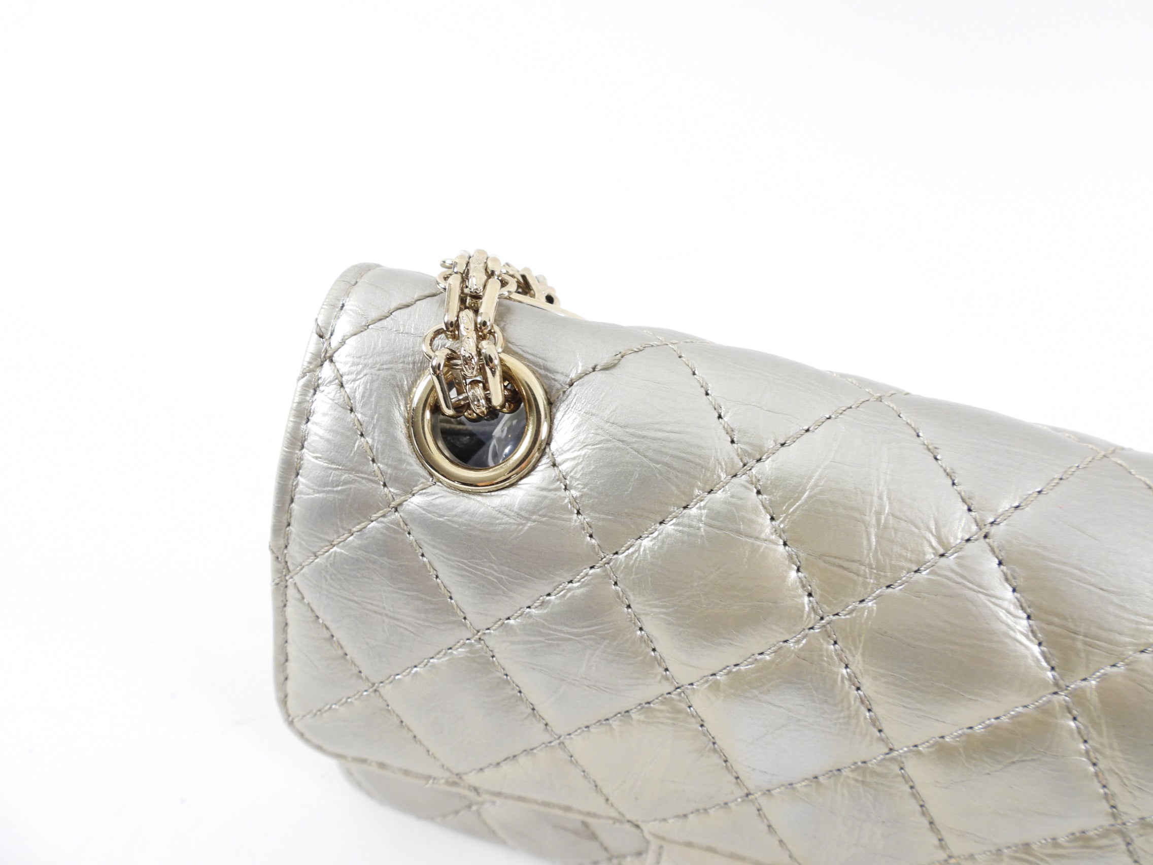 Chanel Silver Aged Leather Mini 2.55 Reissue Flap Bag - Vintage Luxury Handbag for Women, Perfect for Evening Parties & Special Occasions