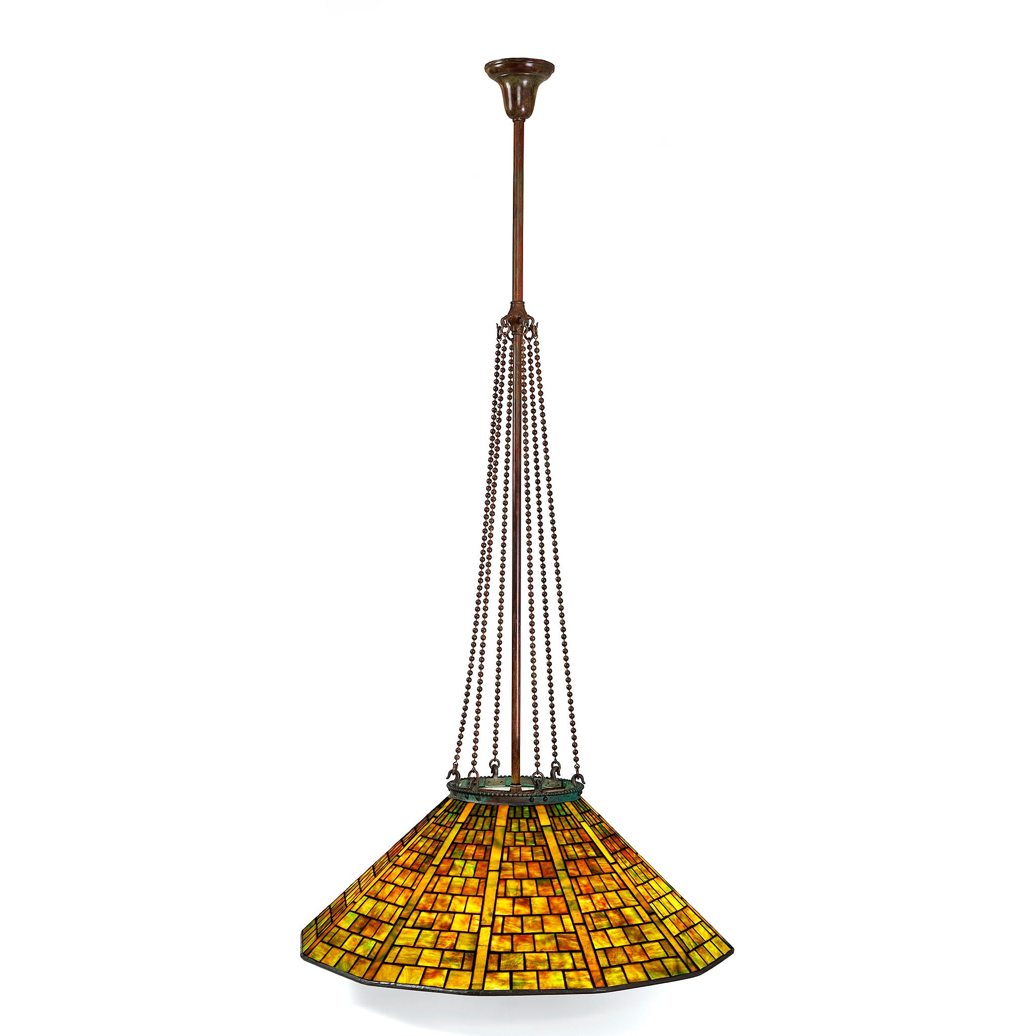 Tiffany Studios New York Geometric Chandelier - Handcrafted Stained Glass Pendant Light Fixture for Dining Room, Living Room & Bedroom Decor
