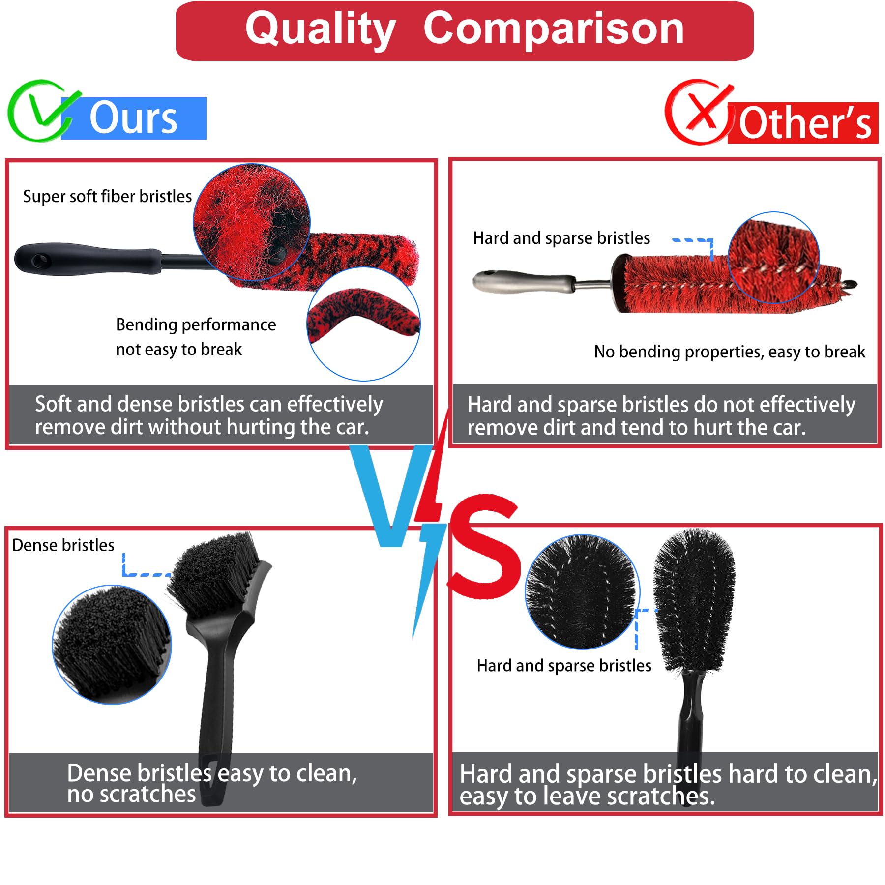 9Pcs Wheel & Tire Brush Set - Soft, Bendable & Sturdy Car Cleaning Brushes for Wheels, Rims, Spokes, Fenders & Engines - Perfect for Auto Detailing & Deep Cleaning