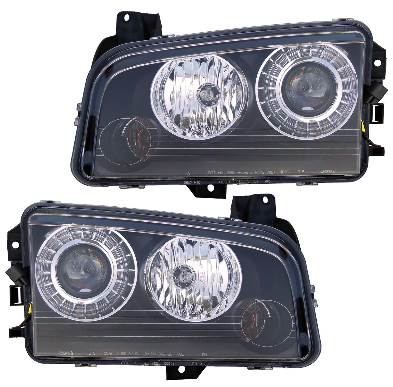 HID Headlights Pair Set for 2008-2010 Dodge Charger - Left Driver & Right Passenger Side Replacement Lamps - Bright White Light for Night Driving & Enhanced Visibility
