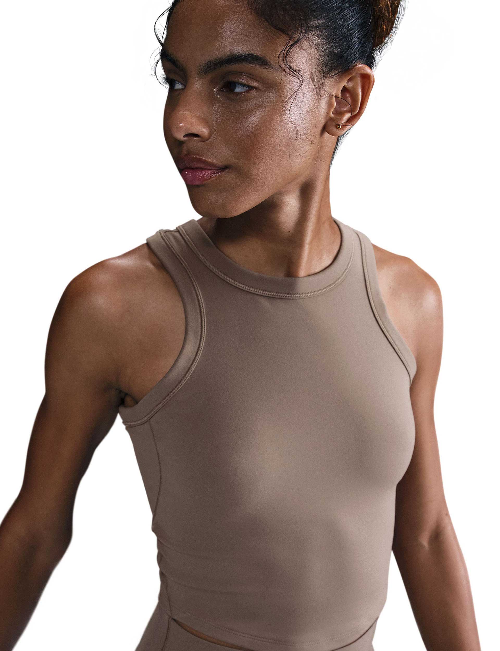 Dri-FIT Cropped Tank Top for Women - Mink Brown & Black - Moisture-Wicking Workout Top for Yoga, Running & Gym