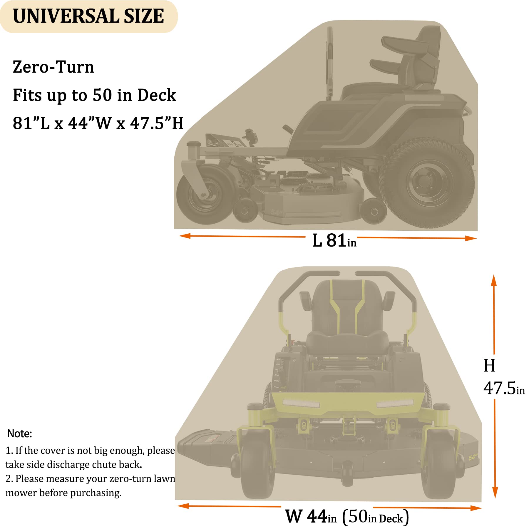 Heavy Duty Waterproof Zero Turn Mower Cover - Universal Fit for Riding Lawn Mowers up to 50