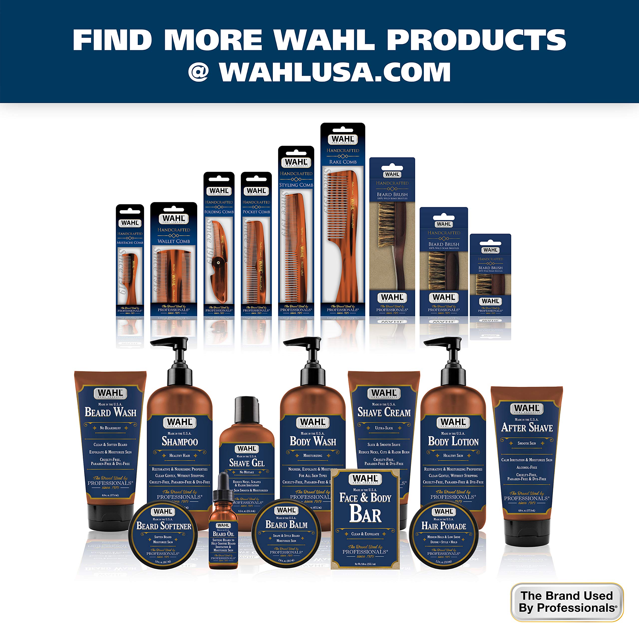 Wahl Model 3323 Brown Mustache Comb for Men - Handcrafted Cellulose Acetate Comb with Smooth Rounded Teeth - Perfect for Grooming, Styling & Maintaining Facial Hair - Ideal for Travel, Home & Barber Shop Use
