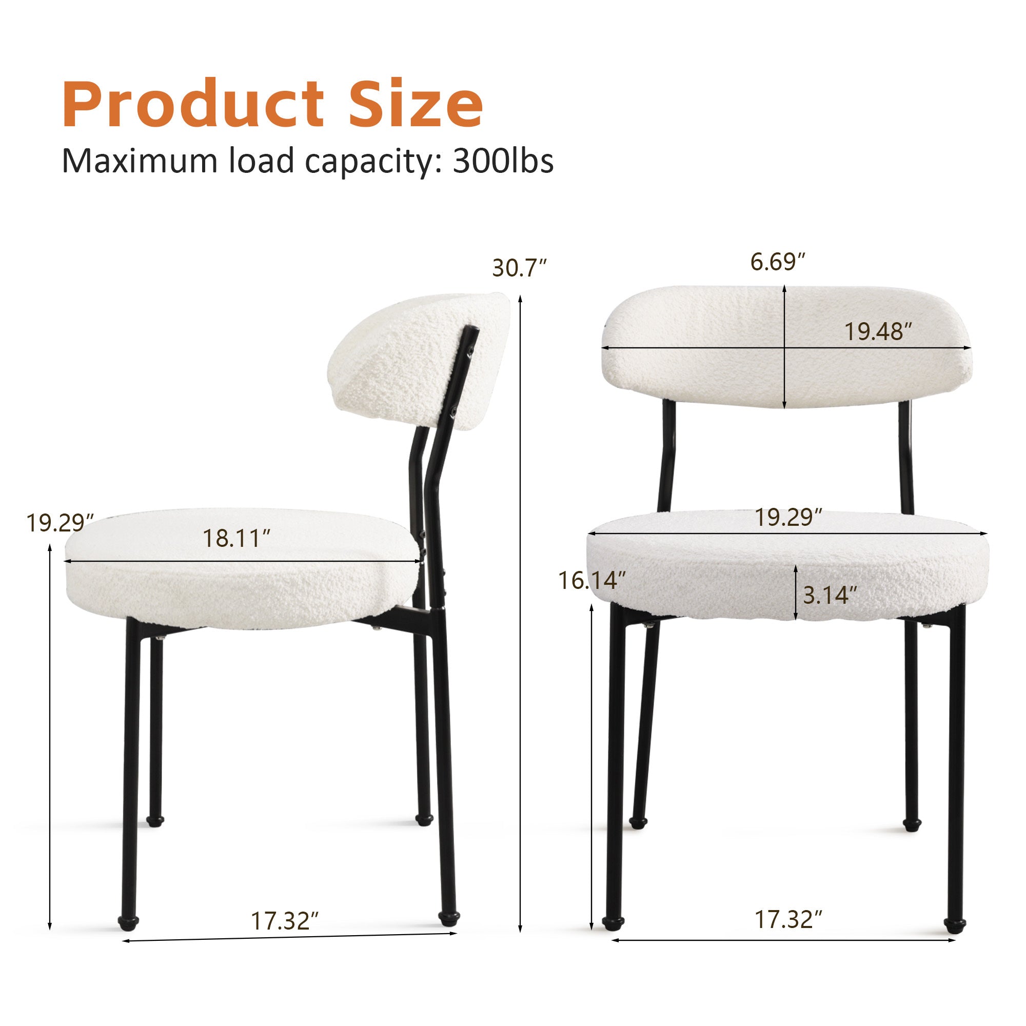 Boucle Upholstered Dining Chairs Set of 4 - Curved Backrest & Metal Legs, Beige Modern Kitchen Chairs for Dining Room, Restaurant, or Cafe