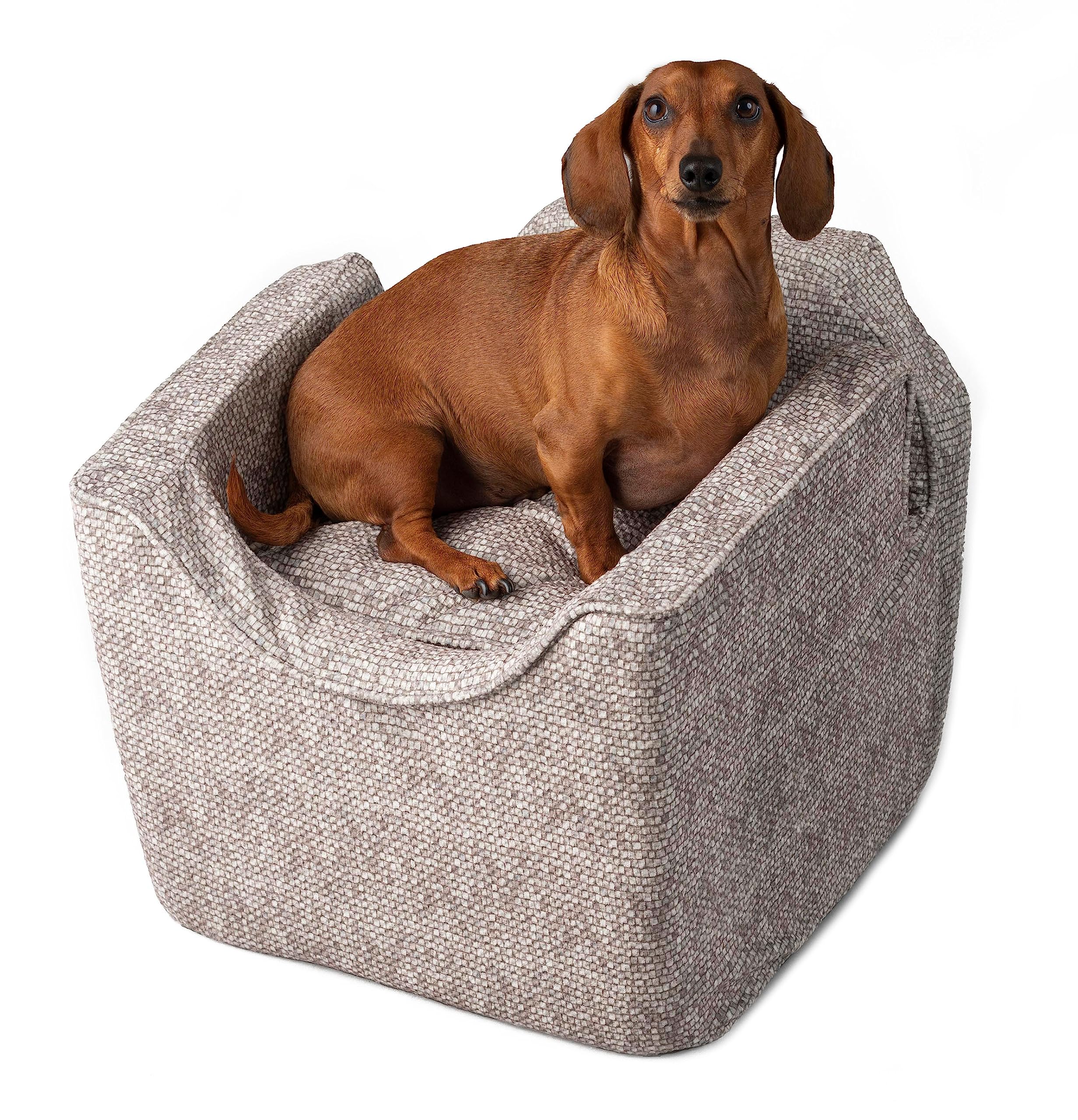 Snoozer Lookout Dog Booster Car Seat for Small Dogs 5-15 lbs - Merlin Linen Fabric Pet Car Seat to Prevent Motion Sickness - Removable & Machine Washable Cover - Perfect for Road Trips & Vet Visits