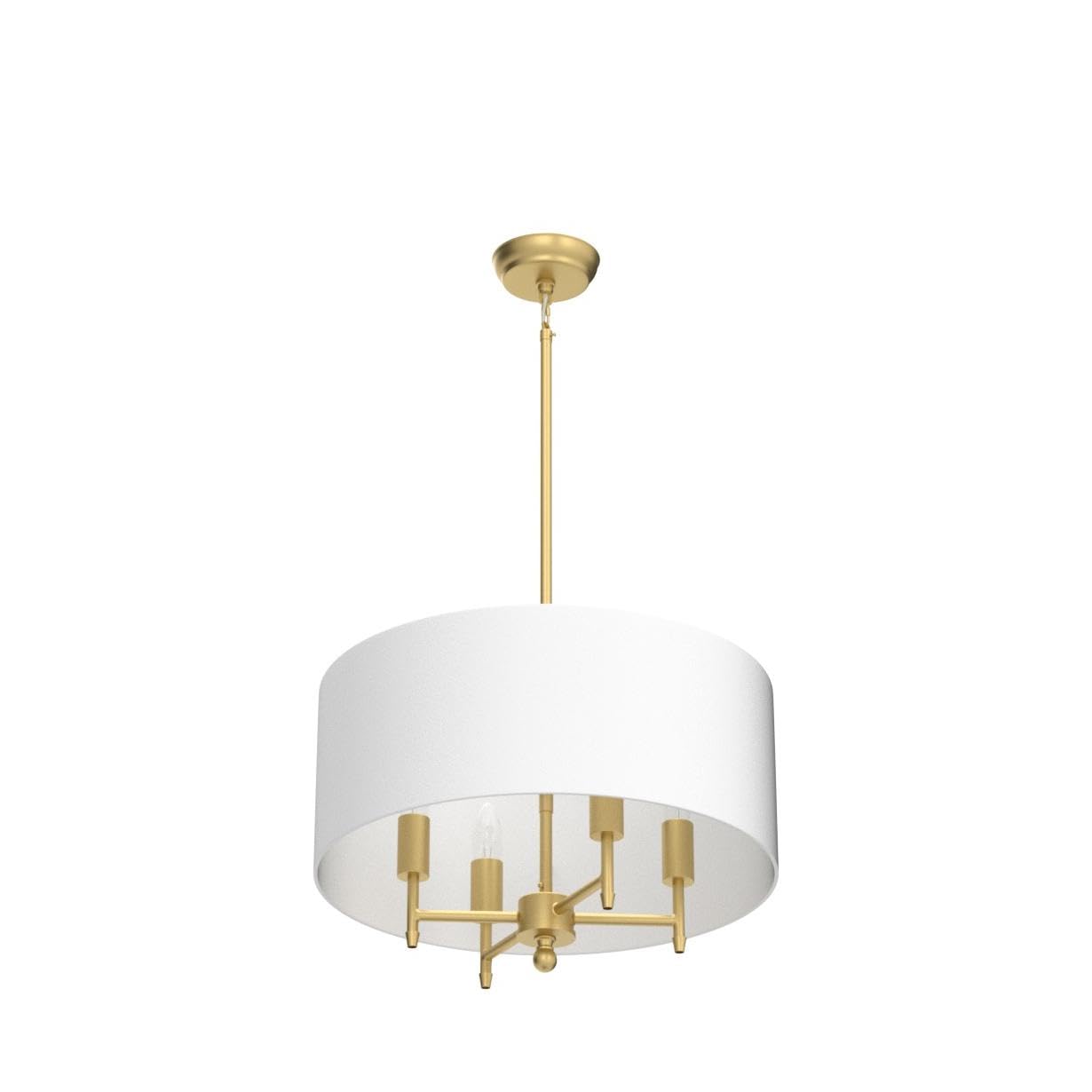 4-Light Modern Gold Chandelier with White Linen Drum Shade - 17.7