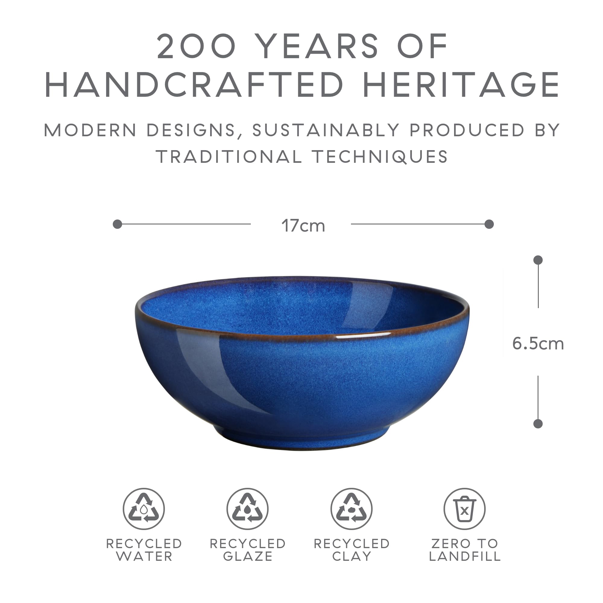 Denby Imperial Blue 2-Piece Coupe Cereal Bowl Set - Elegant Stoneware Breakfast Bowls for Cereal, Soup & Dessert | Perfect for Home Dining & Entertaining