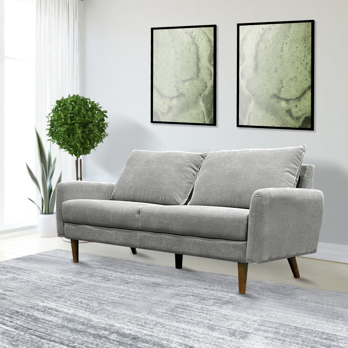 3-Seater Modern Sofa - Dark Grey Fabric Upholstered Couch for Living Room, Lounge & Apartment (Open Box) - Comfortable Contemporary Sectional Sofa for Small Spaces