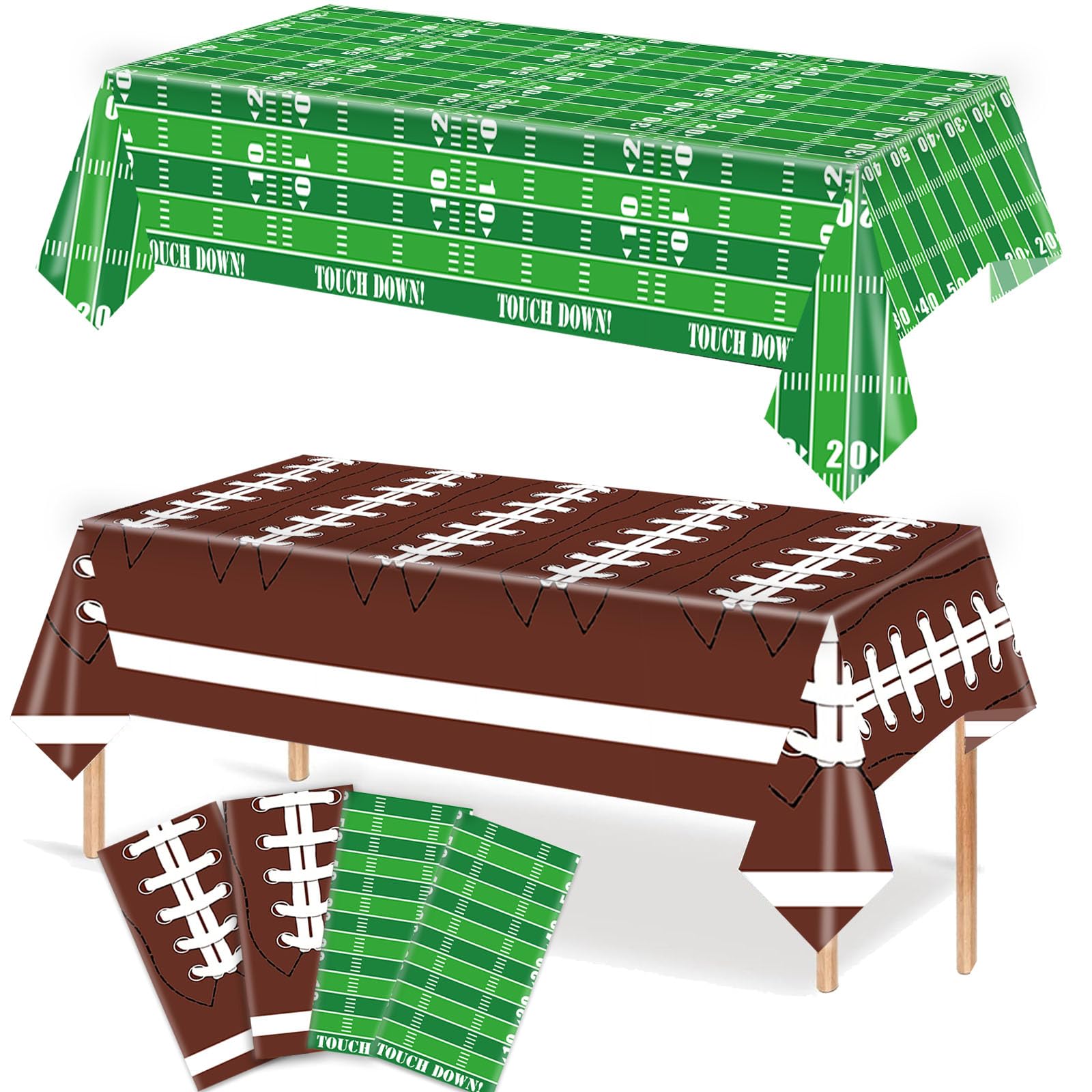 4 Pack Football Party Tablecloths - Disposable Plastic Football Table Cover (87x51 Inches) for Game Day, Tailgate, Birthday Party Decorations & Sports Themed Events - Perfect for Super Bowl, NFL Parties & Football Fan Gatherings