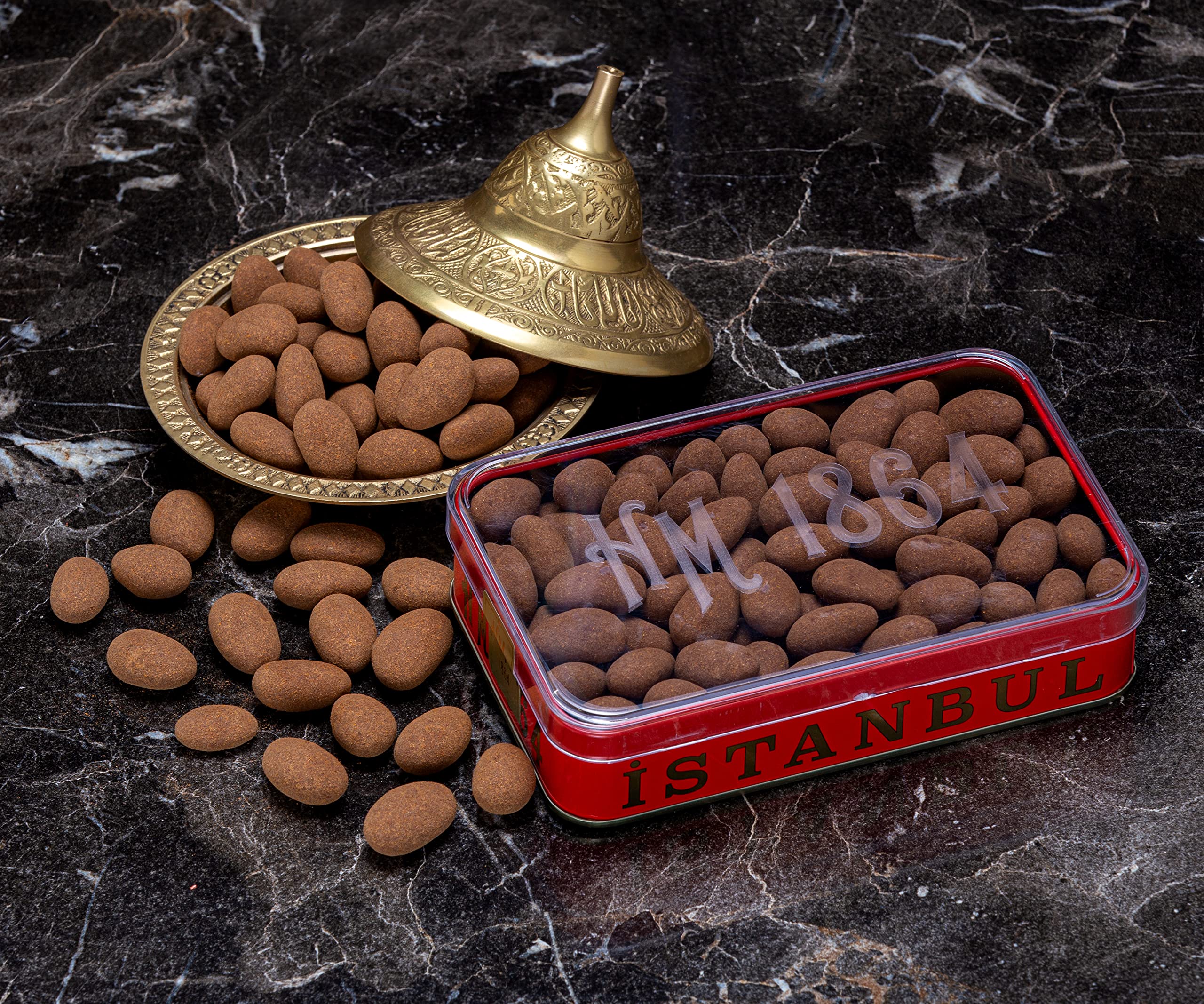 Premium Hafiz Mustafa 1864 Istanbul Cinnamon Milk Chocolate Covered Almonds in Gift Tin (3 x 1.1 lb) - Gourmet Turkish Delight, Perfect for Coffee Breaks, Tea Parties & Holiday Gifting
