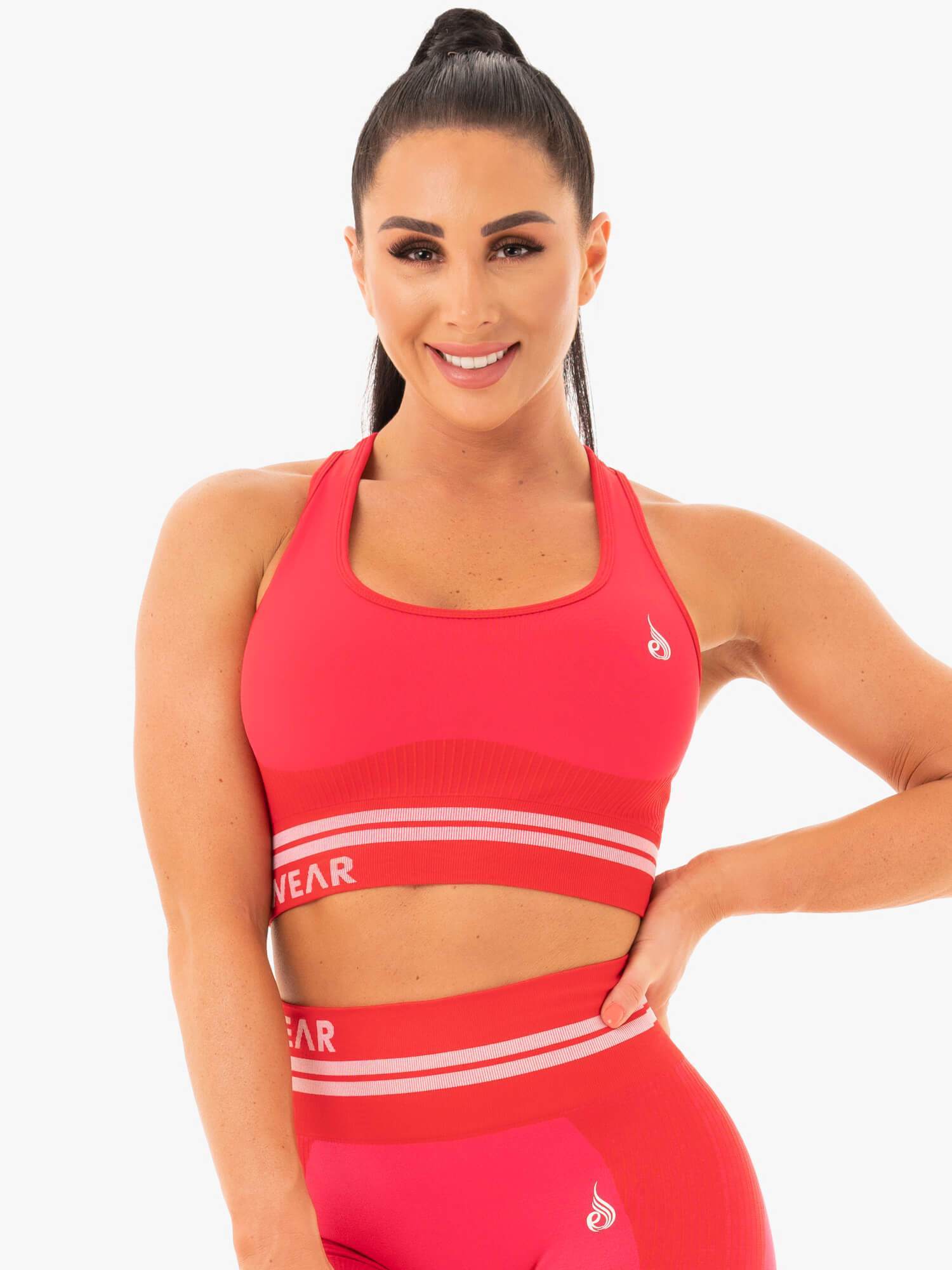 Freestyle Seamless Longline Sports Bra for Women - High Support Workout Top - Red - Perfect for Yoga, Running & Gym