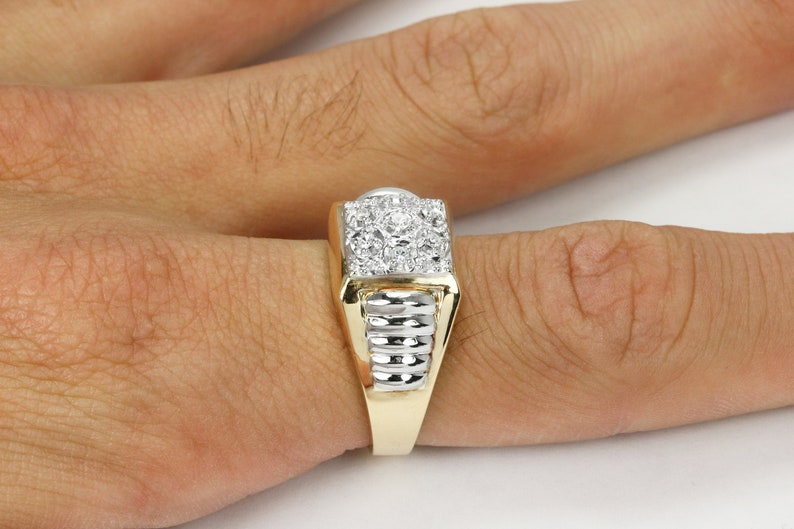 14K Two-Tone Men's Diamond Cluster Ring - 0.25 Carats, Adjustable Size for Comfort - Perfect for Weddings, Anniversaries & Special Occasions