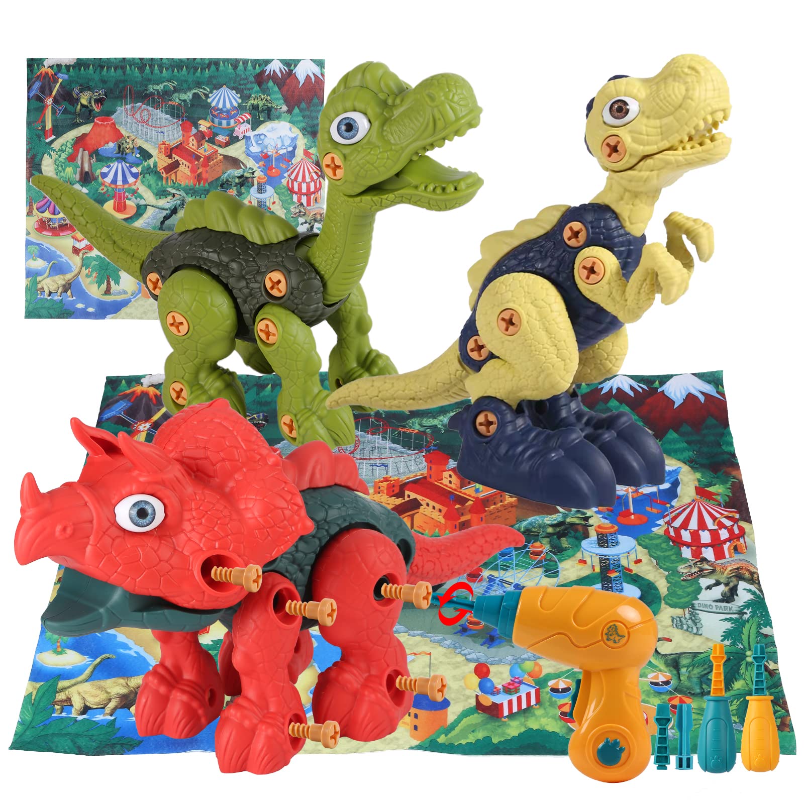Ceppekyy STEM Dinosaur Building Toys for Kids Ages 3-7 - Take Apart Dinosaur Set with Electric Drill & Play Mat - Educational Construction Toys for Boys & Girls - Perfect for Birthday Gifts & Classroom STEM Activities (6601-1)