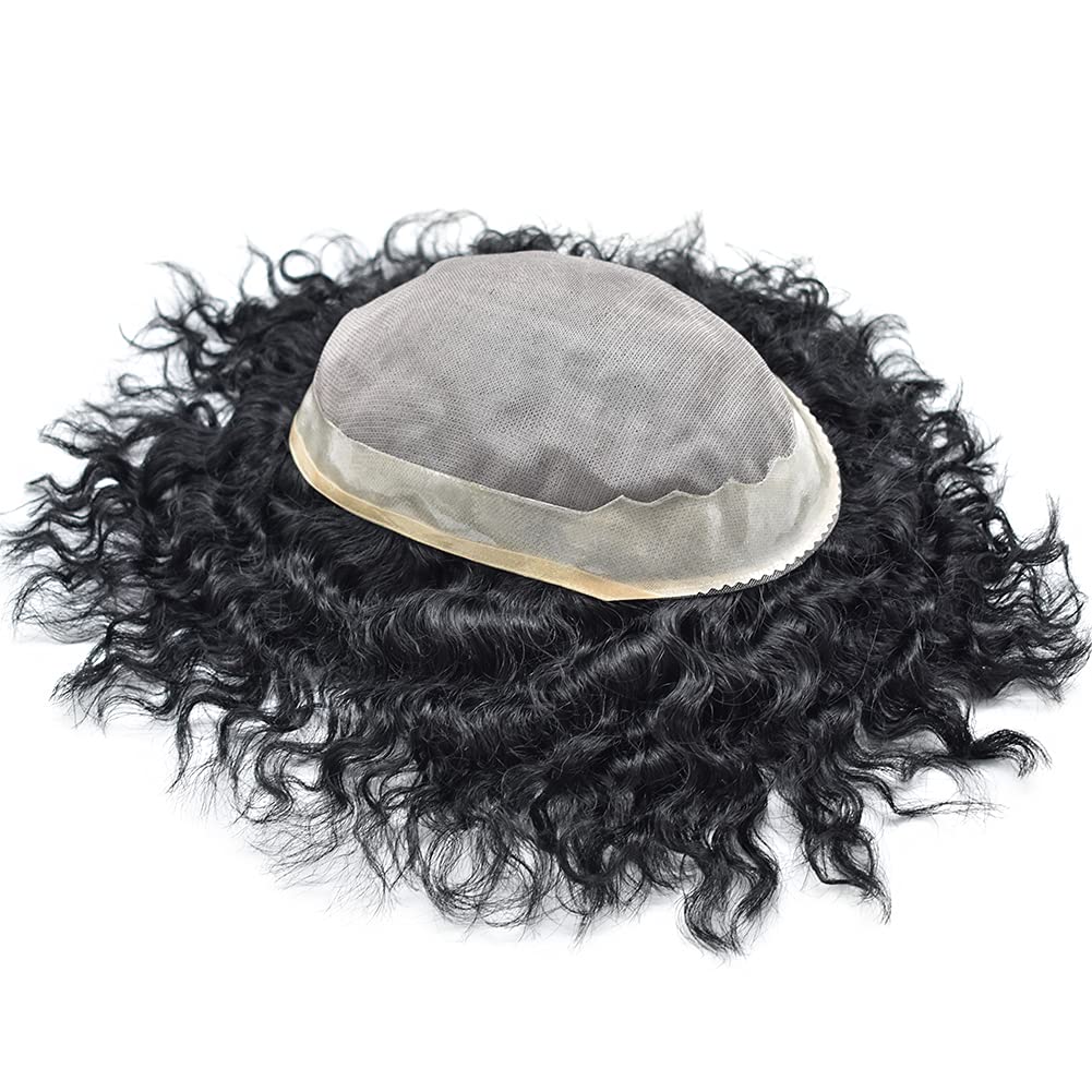 FACE MIRACLE Afro Toupee Mono Lace Front Wig for Men - 100% Human Hair NPu Curly Weave Hair Unit - African American Toupee (5