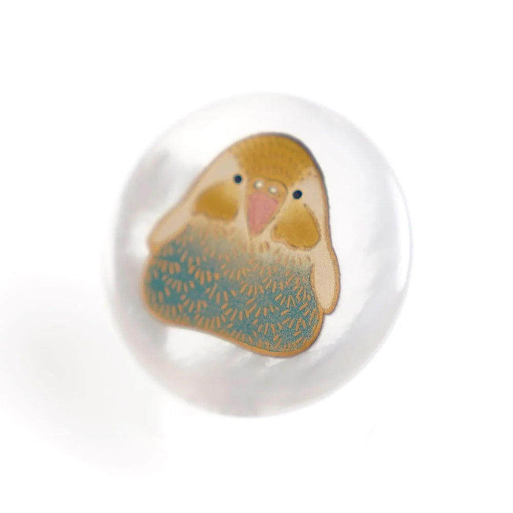 Exquisite Japanese Maki-e Urushi Lacquer Brooch with White South Sea Pearl Shell & Parakeet Design - Traditional Handcrafted Jewelry for Women, Gift for Special Occasions, Wedding, Party & Formal Events
