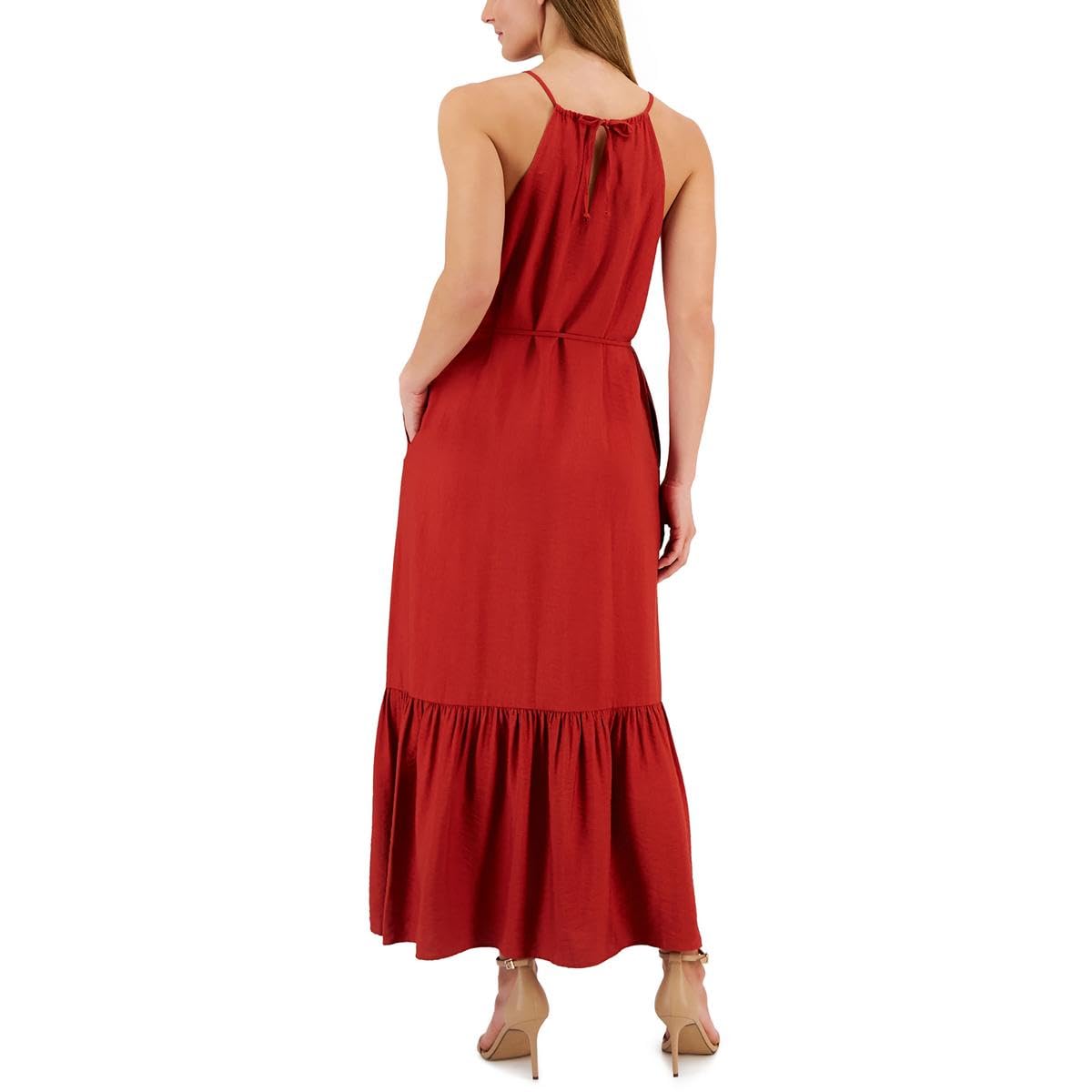 Anne Klein Women's Tiered Maxi Dress - Flowy Summer Beach Dress with Pockets, Casual Boho Chic Long Dress for Vacation, Party & Outdoor Events