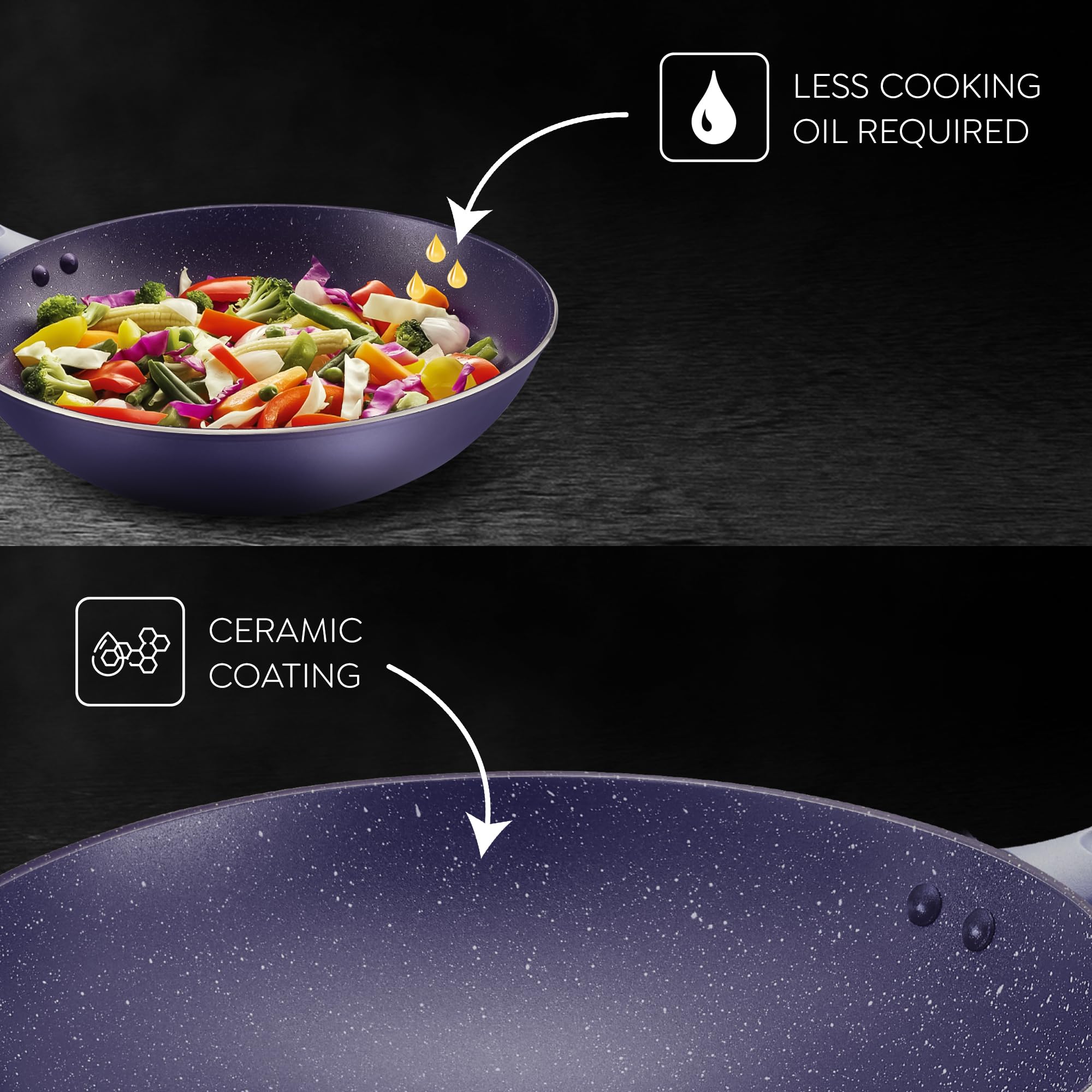 Prestige Ceraglide Ceramic Coating Non-Stick Aluminum Cookware Wok - 28cm (3.3L) Healthy Stir Fry Pan - Perfect for Asian Cooking, Sauteing & Deep Frying