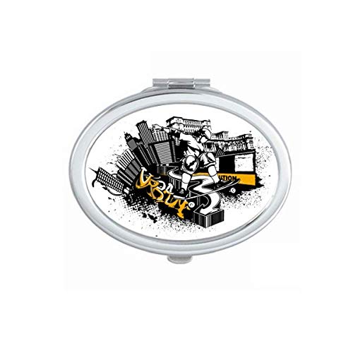 DIYthinker Portable Folding Double-Sided Mirror - Winter Sports Skiing & City Outline Design, Perfect for Travel, Makeup, and Outdoor Activities
