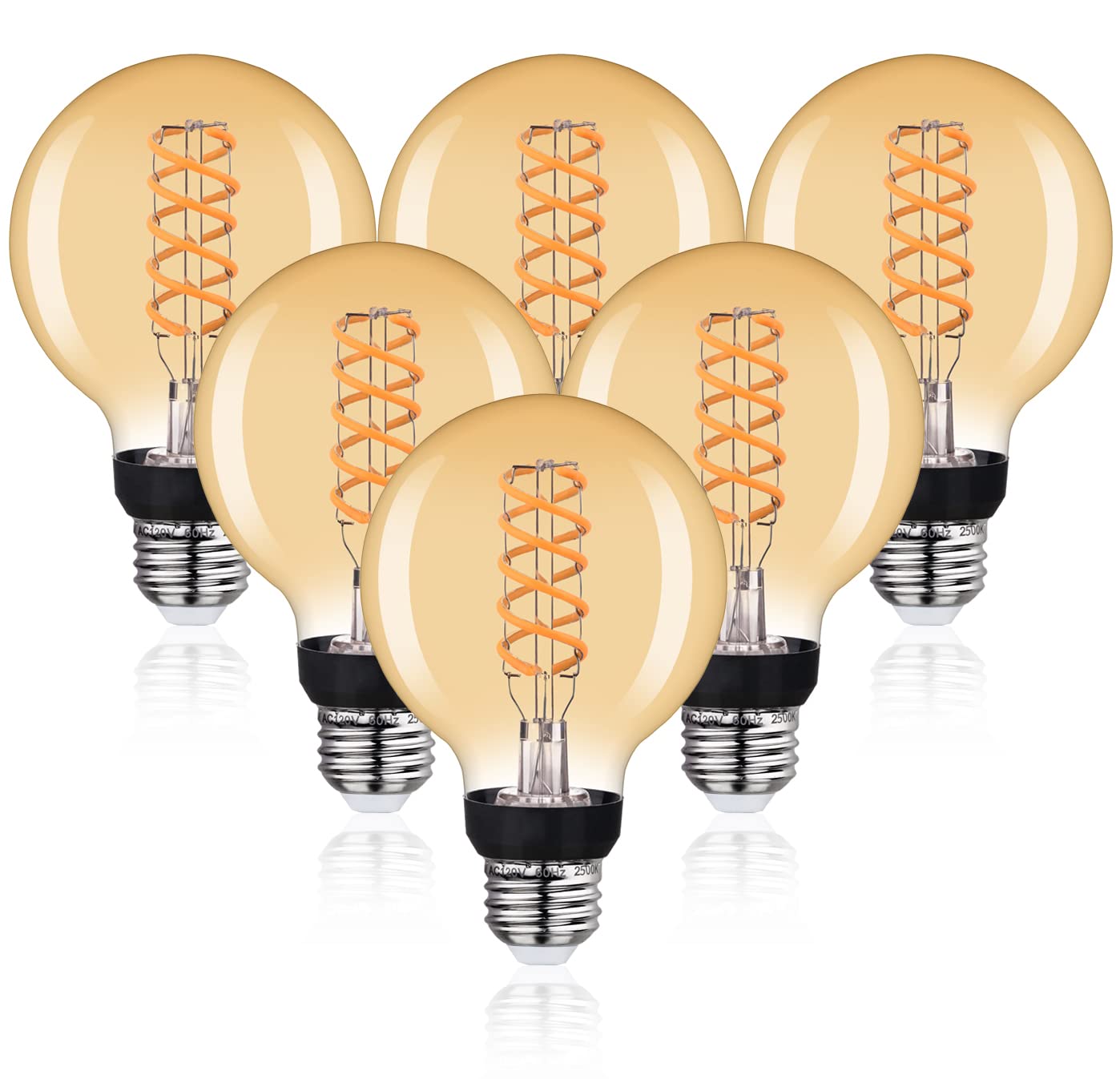 Vintage G25 LED Edison Light Bulbs - 6W (60W Equivalent) E26 Base, Dimmable Warm White 2500K, 6-Pack - Perfect for Bathroom Makeup Mirror, Restaurant, Cafe and Home Decor Lighting