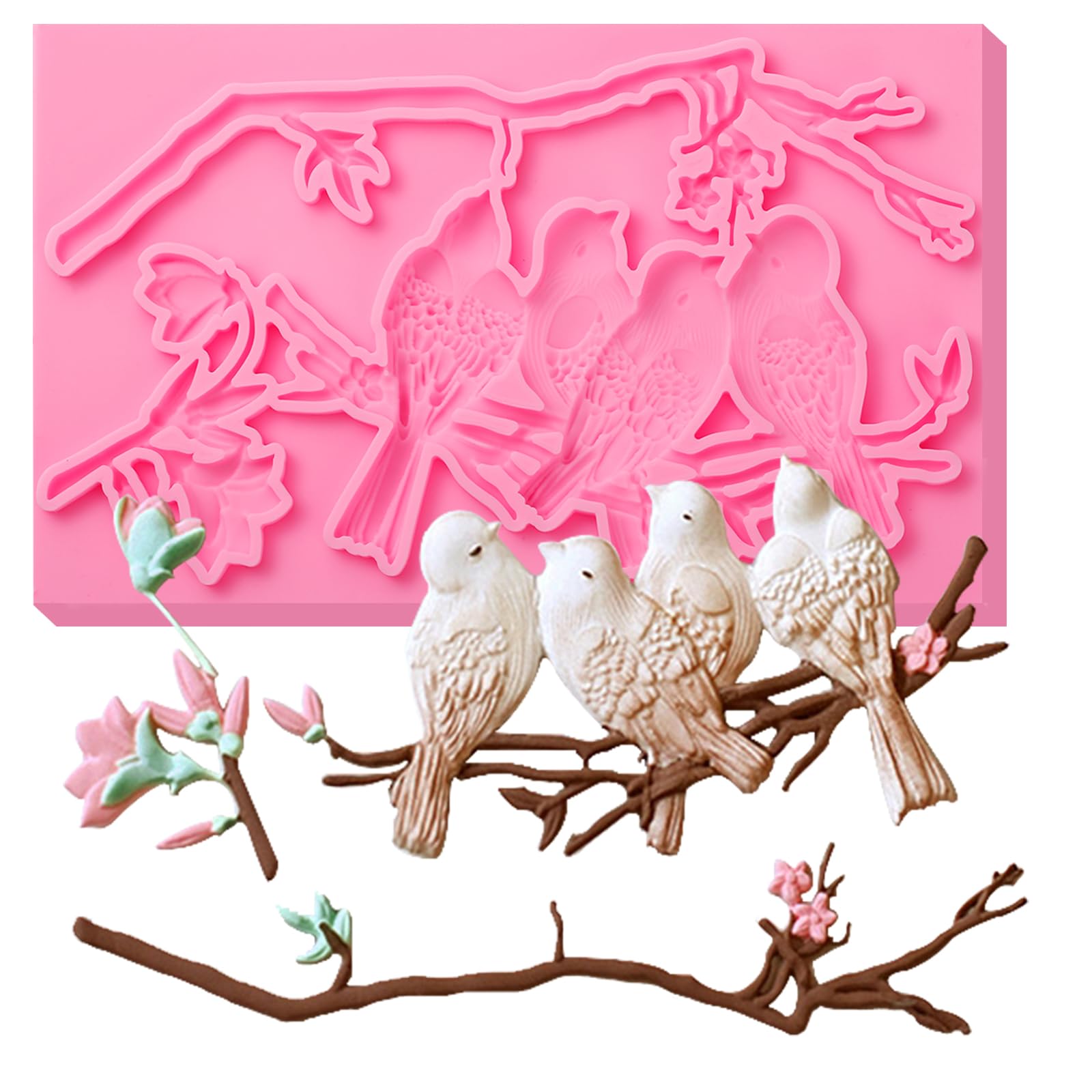 Fun Bird Magpie Fondant Mold | Branch Chocolate Silicone Mold for Wedding Cake Decorations, Cupcake Toppers, Muffins & Cookies | Perfect for Chocolate, Candy, Marzipan, Home Decor, Plaster & Resin Clay | Ideal for Baking, DIY Crafts & Party Decorations