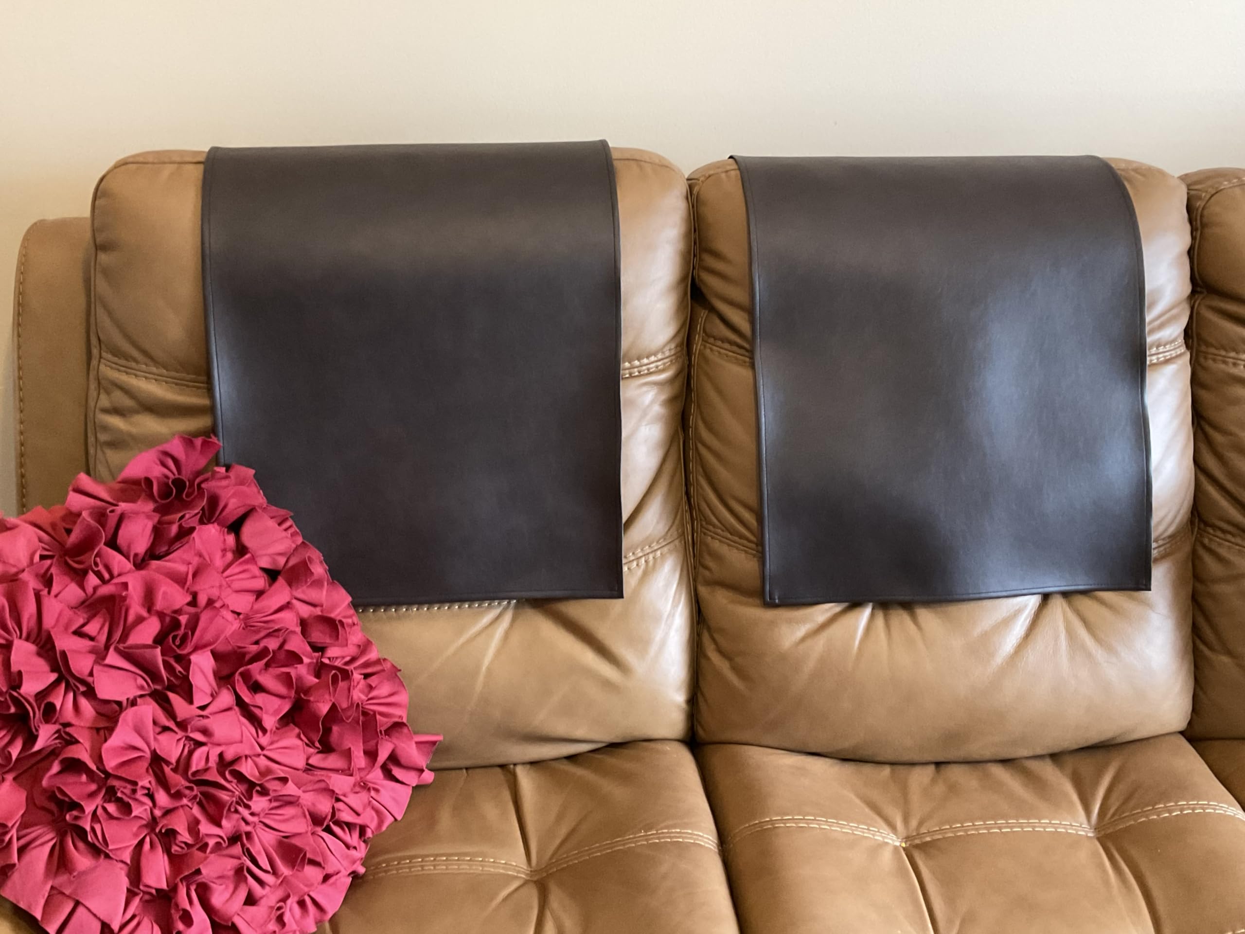 2 Pack Premium Vinyl Headrest Covers for Recliners - Tear & Fade Resistant Furniture Protector Slipcovers for Sofas, Loveseats, Theater & Office Chairs (Chocolate Brown) - Perfect for Home, Office & Movie Theater Seating Protection