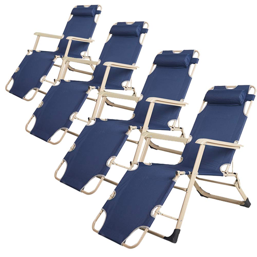 4-Piece Adjustable Folding Outdoor Chaise Lounge Chair Set with Pillows - Dark Blue Patio Furniture for Beach, Poolside, Backyard & Garden Relaxation