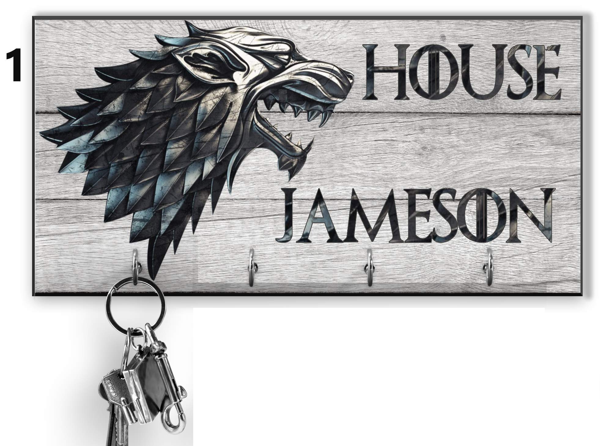 Custom Stark House Key Holder - Personalized Gray Wall Key Hanger with Wolf Design | Key Organizer Rack for Game of Thrones Fans | Perfect Anniversary Gift & Wedding Surprise for Home, Office, or Dorm Decor