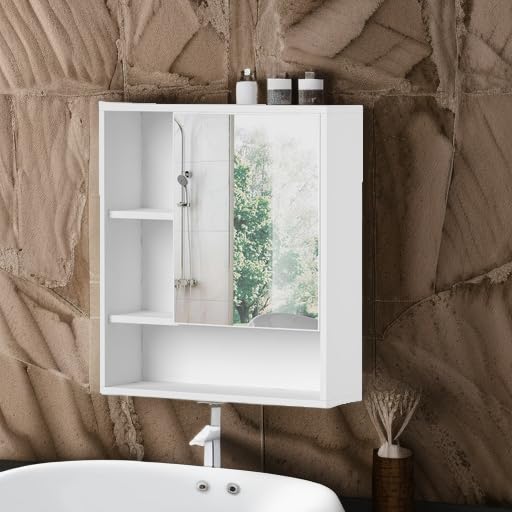 ChooChoo White Bathroom Wall Mirror Medicine Cabinet - Single Door with Adjustable Shelf, Space-Saving Over-The-Toilet Storage Organizer for Bathroom Essentials | Perfect for Small Bathrooms, Powder Rooms & Apartment Living