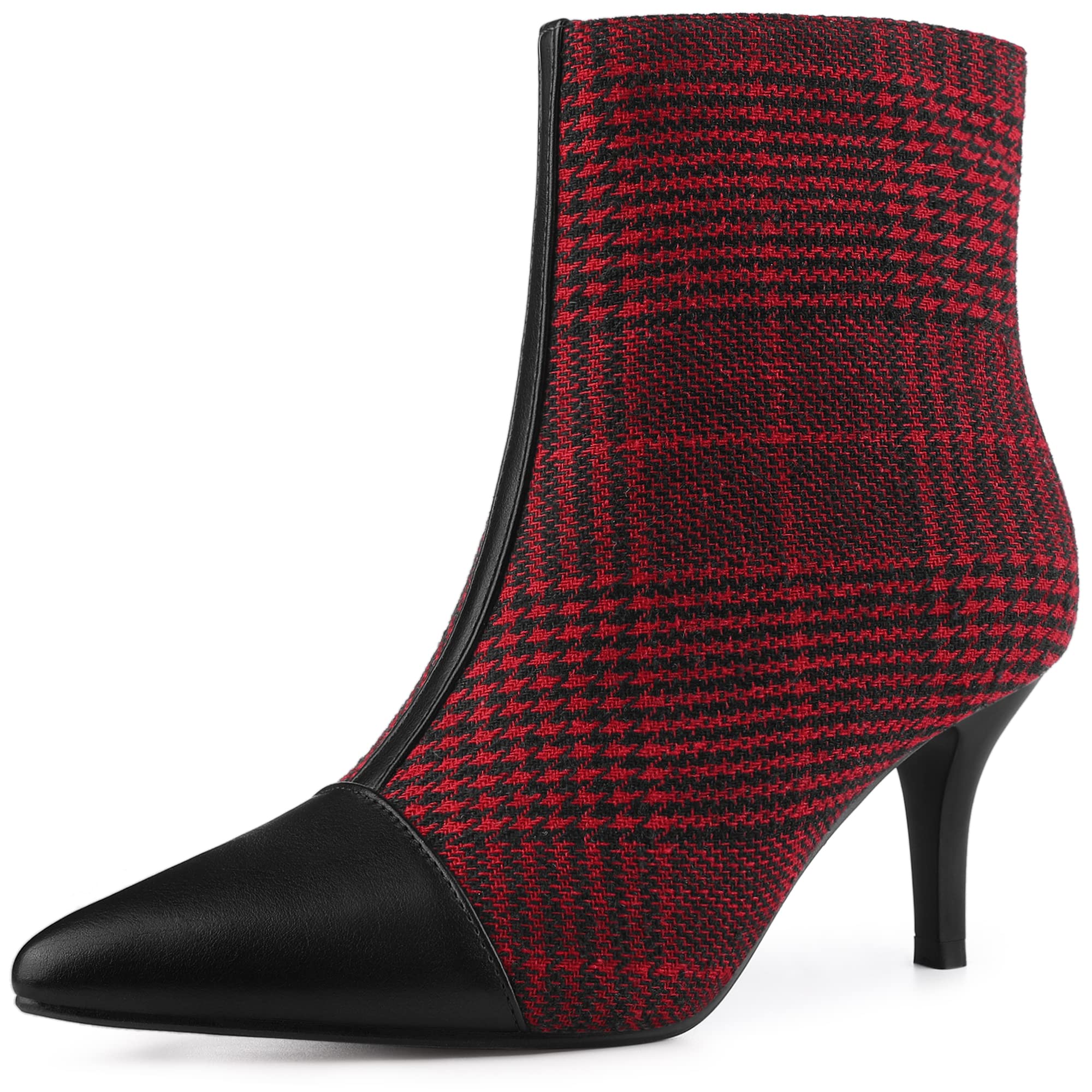 Allegra K Women's Pointed Toe Stiletto Heel Ankle Booties - Houndstooth Pattern Dress Shoes for Office, Party & Night Out