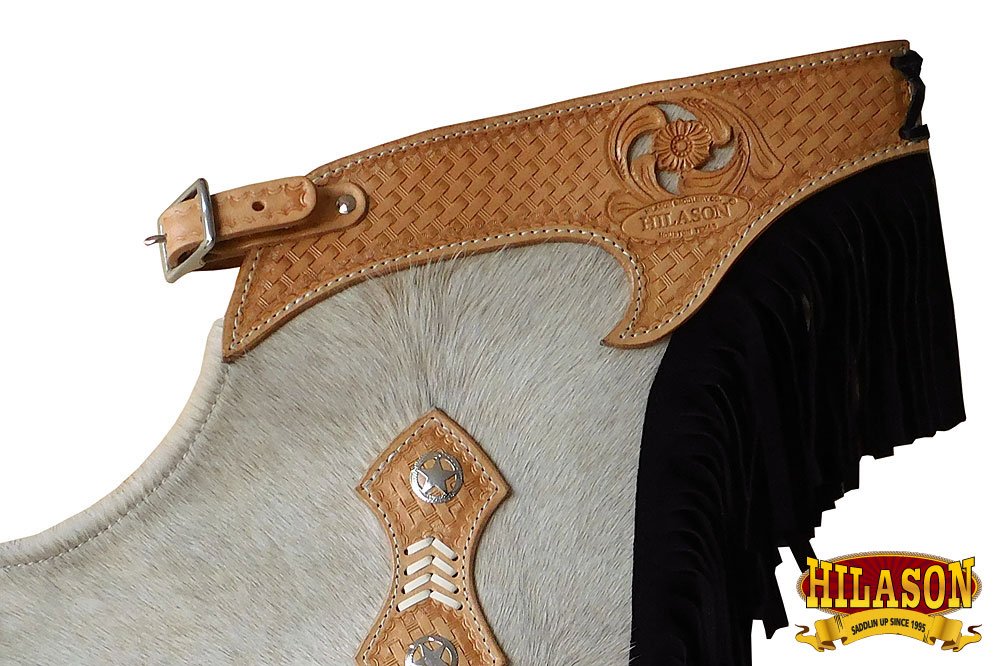 HILASON Pro Rodeo Bull Riding Leather Chinks for Adults - Handmade Black Western Chaps with Hand Tooled Design | Perfect for Rodeo, Ranch Work & Western Riding Events