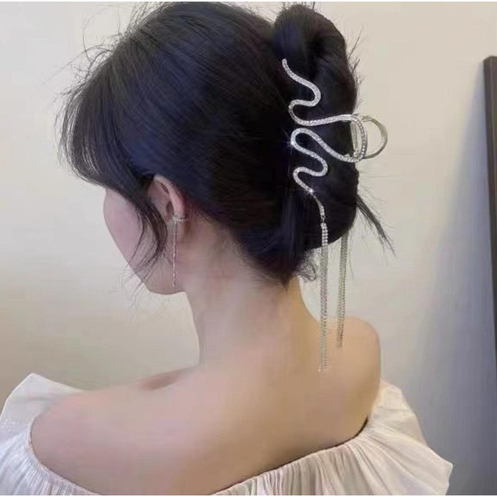 Gusengo Rhinestone Long Tassel Snake Hair Claw Clips for Women - Elegant Hair Accessories for Girls, Fashionable Hair Clips for Sports, Work, Parties and Daily Use