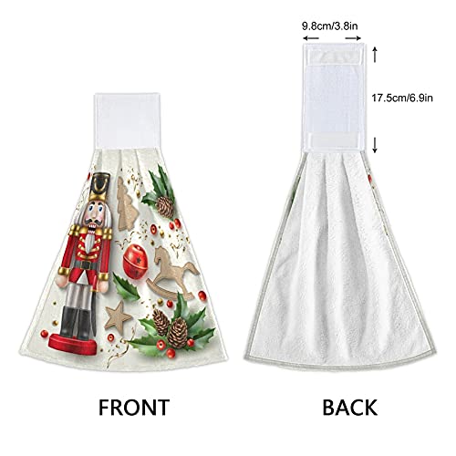 Premium Christmas Nutcracker Kitchen Towels - 2 Pack Soft Absorbent Hand Towels with Hanging Loop for Bathroom, Kitchen, Oven & Stove Handle - Holiday Decorative Dish Cloths for Winter Home Decor & Gifts