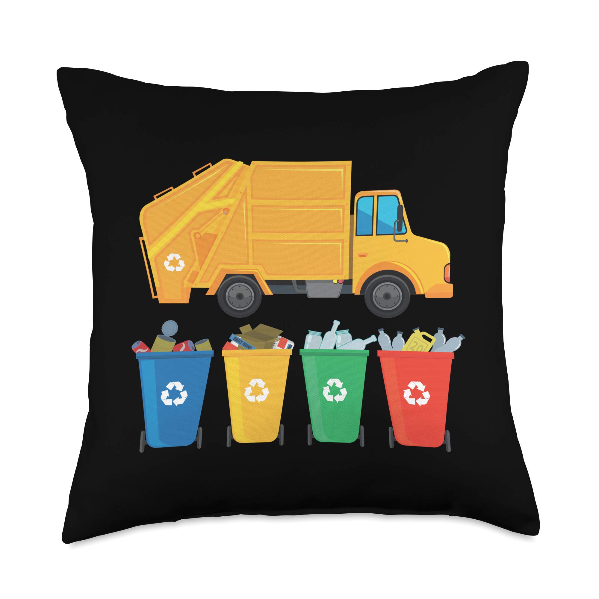 Garbage Truck Trash Recycling Waste Management Car Throw Pillow - Cute Waste Collector Themed Decorative Cushion for Kids Room, Office, or Truck Enthusiast Gift