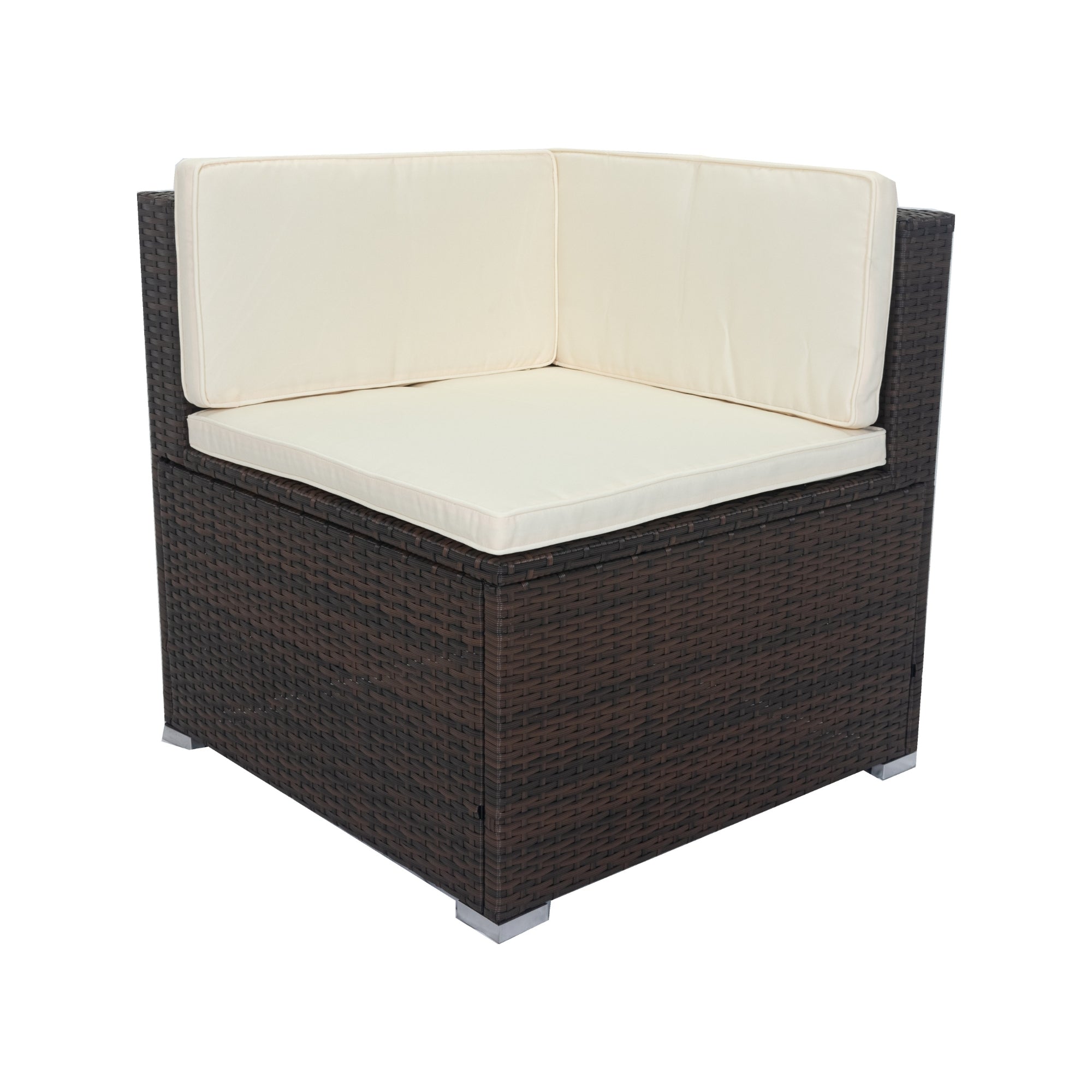 11-Piece Brown Wicker Patio Conversation Set with White Cushions - 10-Seater Outdoor Sectional Sofa with 3 Under-Seat Storage Boxes - Perfect for Backyard, Garden, Poolside & Patio Relaxation
