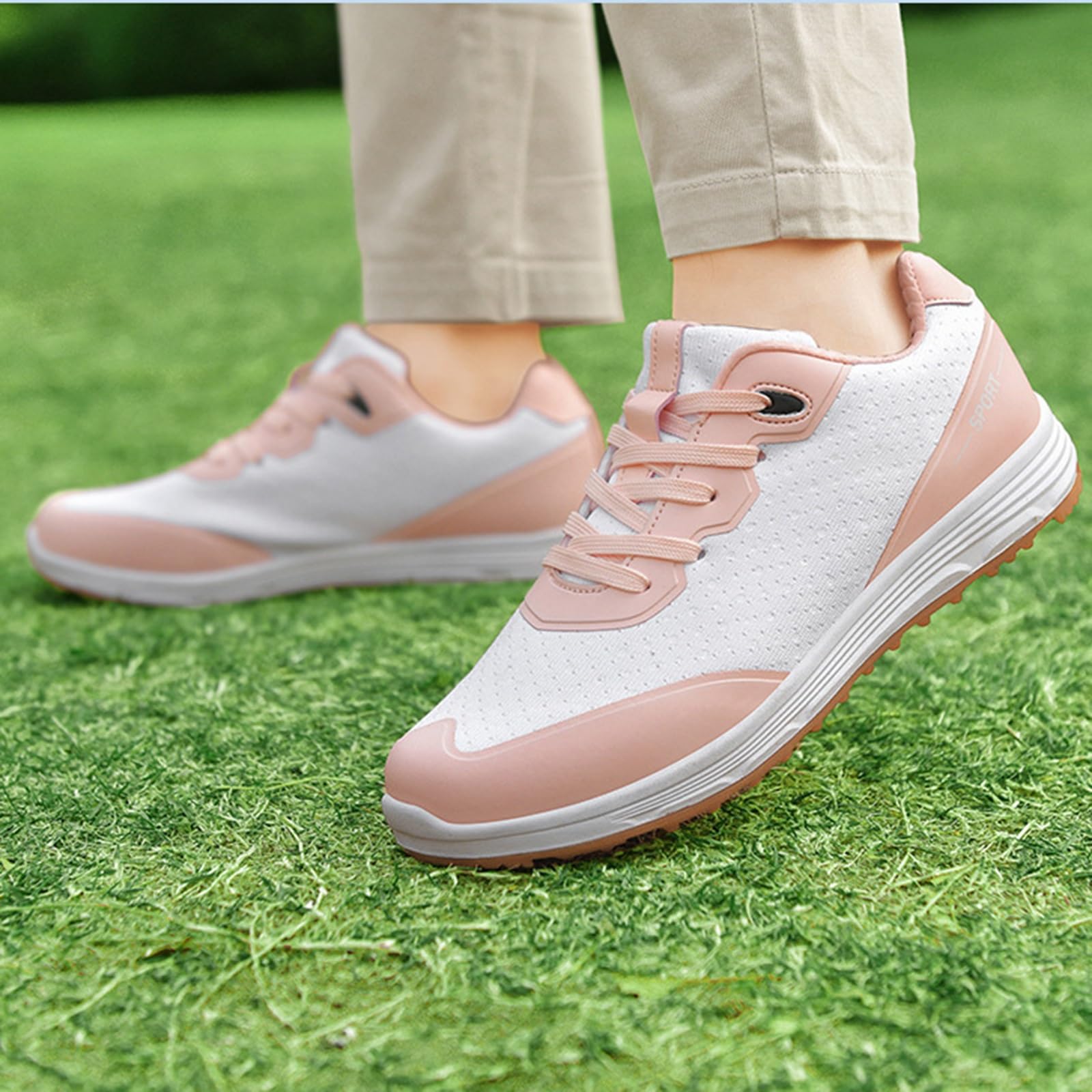 DHAEY Unisex Waterproof Spikeless Golf Shoes - Leather Non-Slip Sport Sneakers for Men & Women | Outdoor Walking & Golf Training (Black, Size 12.5 Women/11 Men) | Perfect for Golf Courses, Driving Range & Casual Wear