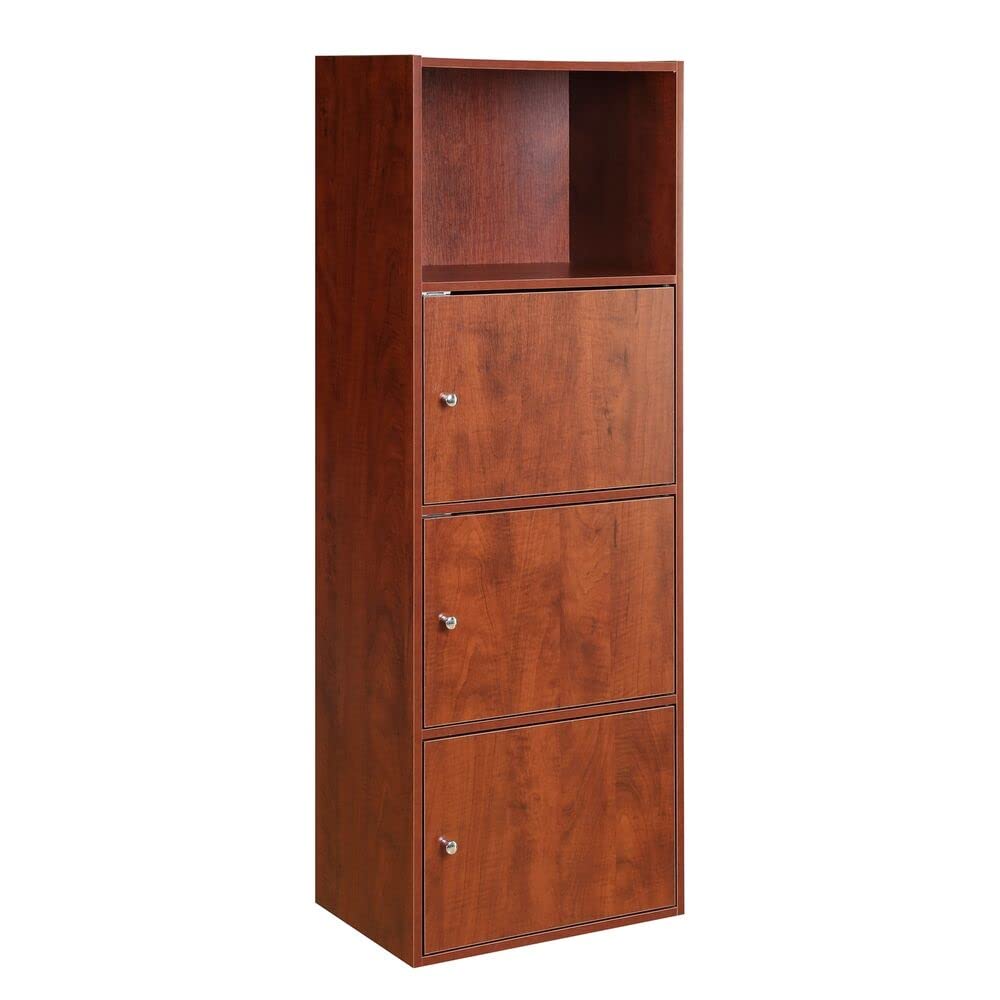 Xtra Storage 3-Door Cabinet with Adjustable Shelves - Cherry Wood Organizer for Bedroom, Living Room & Office | Space-Saving Storage Solution