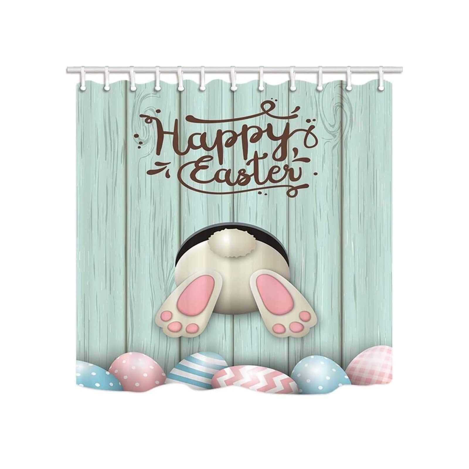 Lapirek Bunny Partition Eggs Curtain - Waterproof Easter Shower Curtain for Bathroom Decor (Multicolor, Size D) - Perfect for Easter Decorations, Kids' Bathroom, and Spring Home Decor
