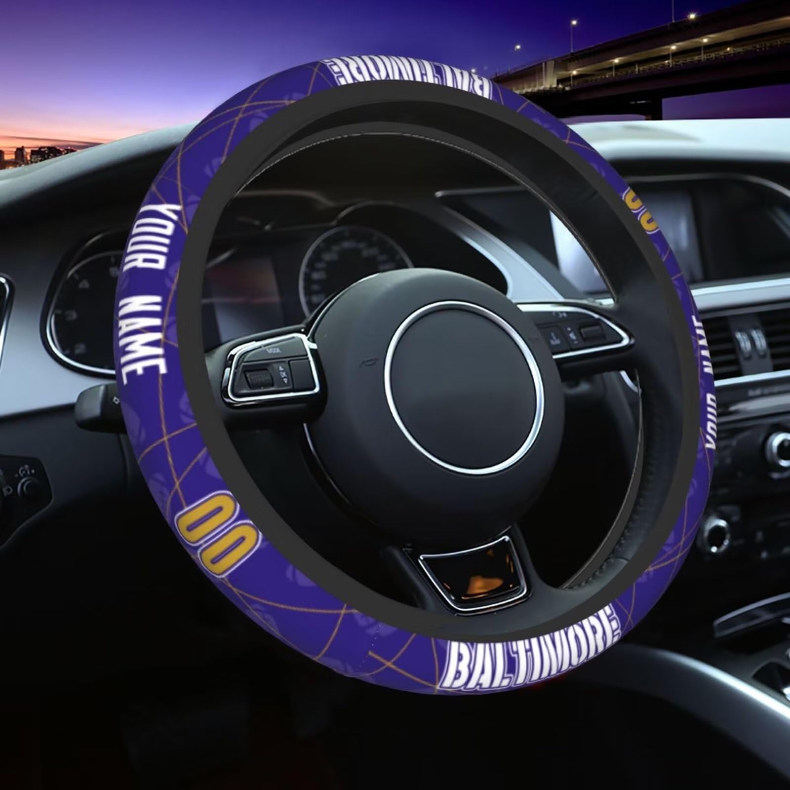Custom Personalized Non-Slip Steering Wheel Cover - 15 Inch Universal Fit for Cars, SUVs, ATVs & Trucks | Baltimore Car Interior Accessories | Perfect for Daily Commute & Road Trips