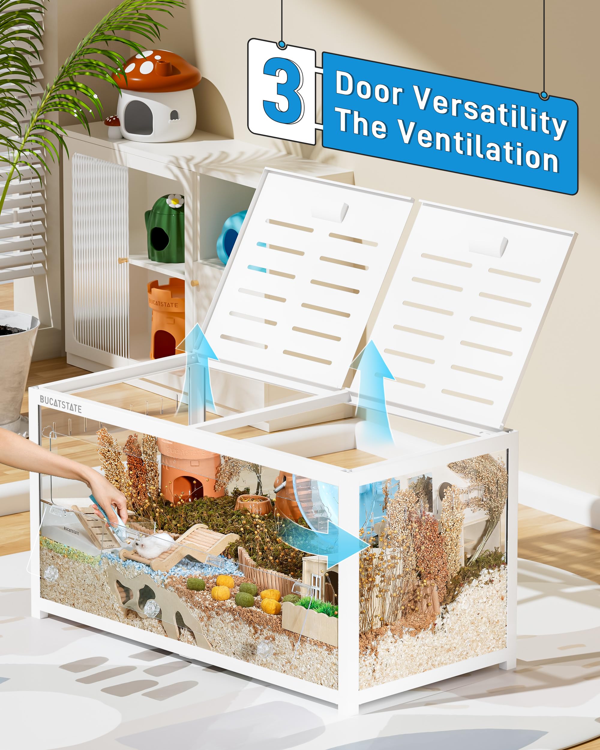 BUCATSTATE Hamster Cage 3.0 - Large 70L Small Animal Habitat with Paper Bedding - Perfect for Dwarf Hamsters, Gerbils & Mice | Ideal for Home, Classroom & Pet Store Use