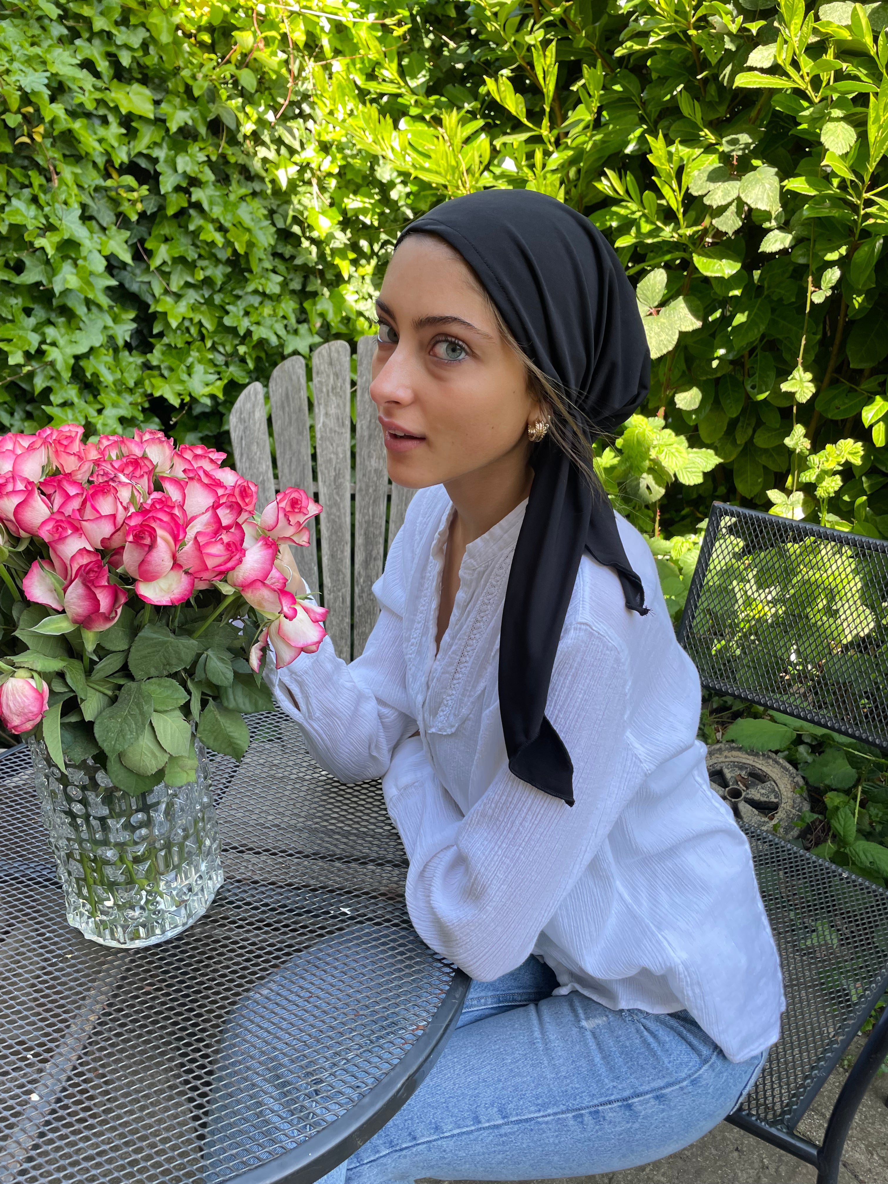 Black Cotton Pre-Tied Tichel Bandana Hijab Scarf for Women - USA Made by Uptown Girl Headwear - Perfect for Daily Wear, Workouts & Modest Fashion