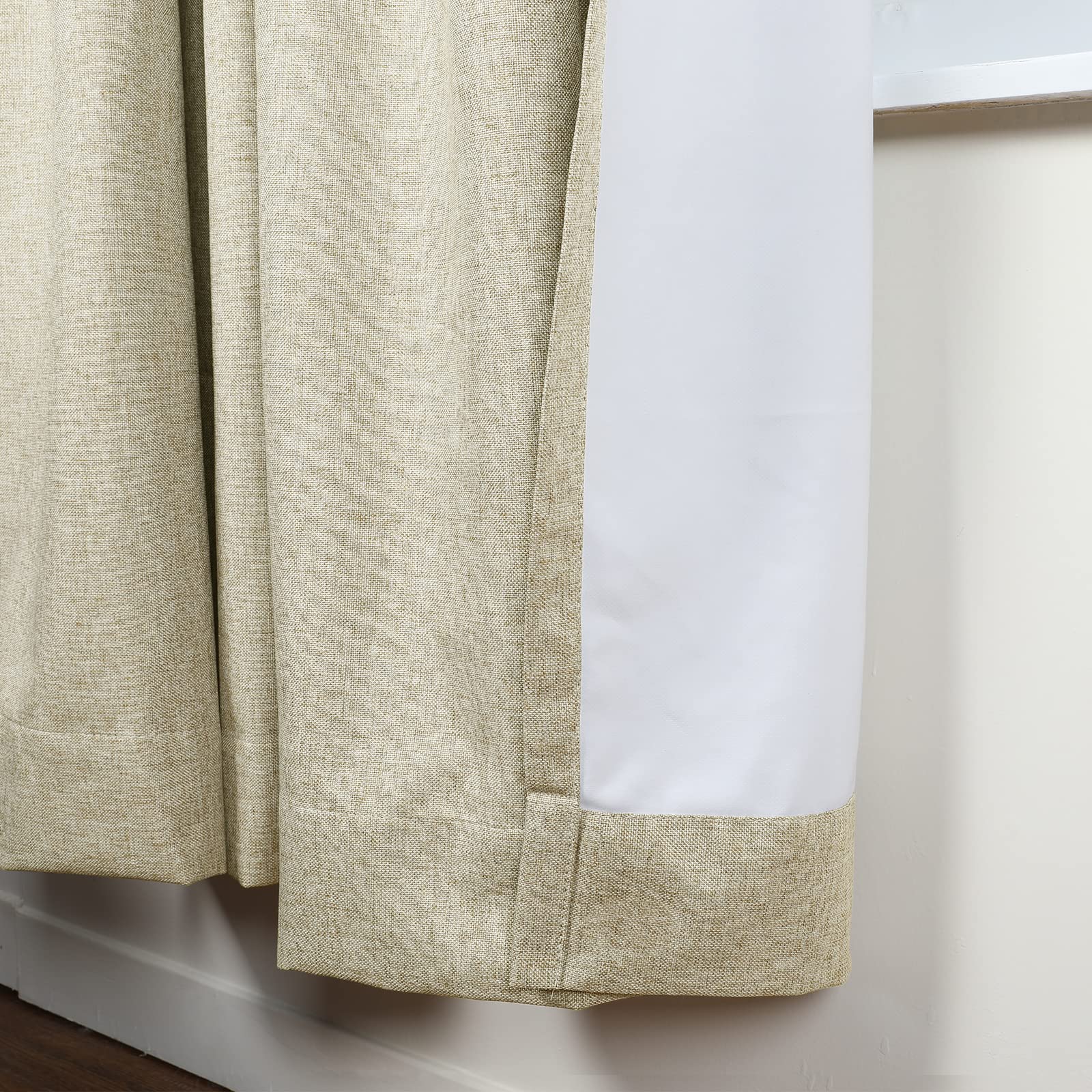 TWOPAGES Blackout Linen Blend Pinch Pleated Curtains - Thermal Insulated Window Treatment Panels for Dining Room & Living Room (2 Panels, Flax, 26
