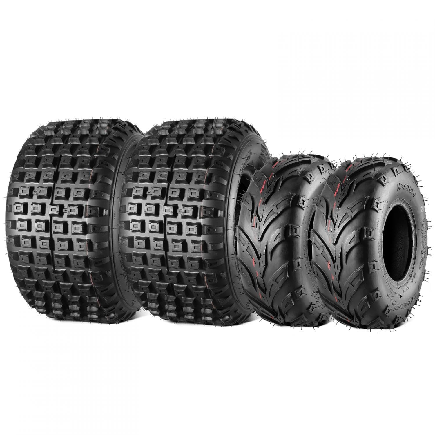 MaxAuto ATV Tires 145/70-6 & 16x8.00-7 - Knobby Tubeless Mini Bike and Go-Kart Tires (Set of 4) - Perfect for Off-Road, Trail Riding, and All-Terrain Adventures