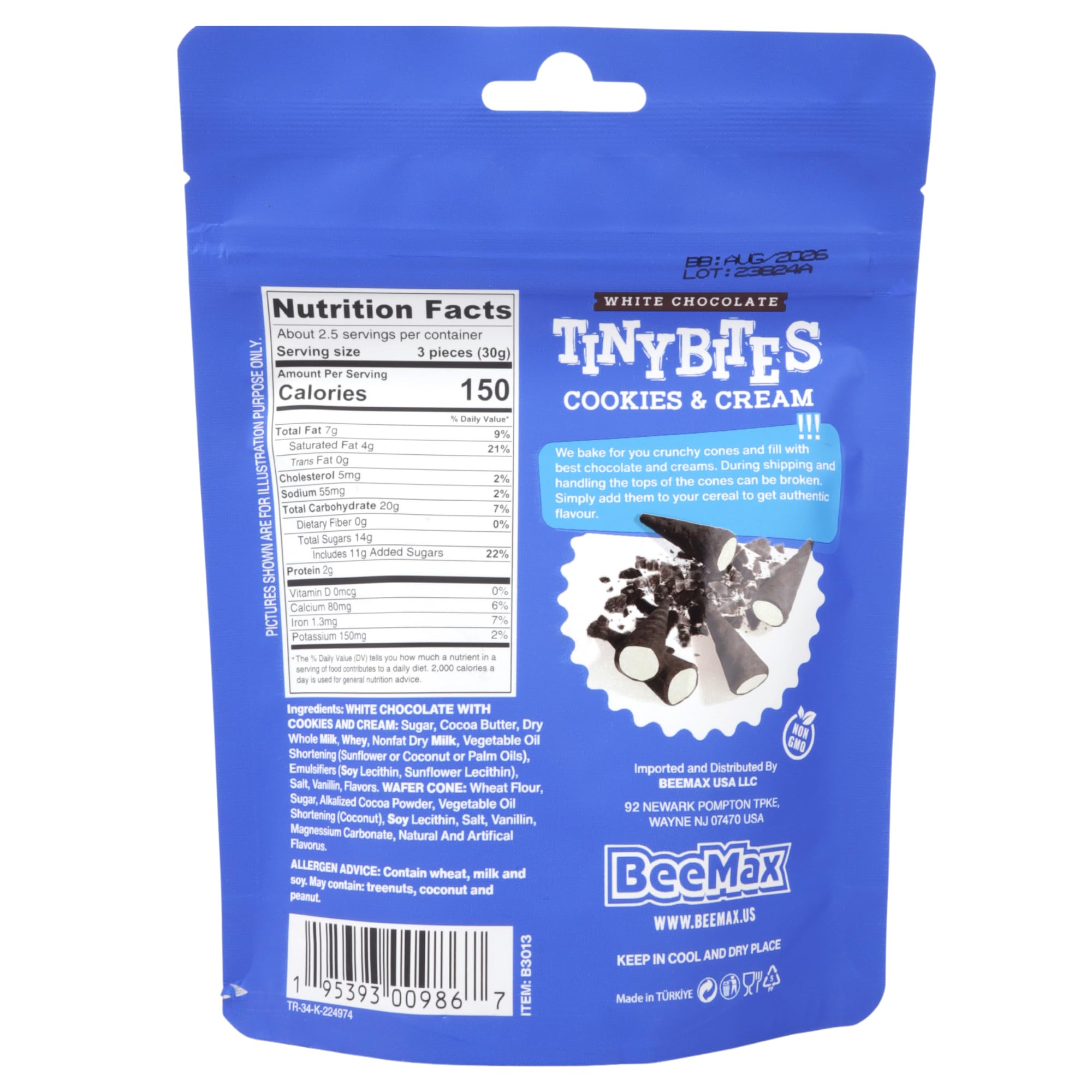 Bee Max Cookies and Cream Cones Tiny Bites - Bite Size Waffle Cone Snacks in Resealable Bag (2.82oz) - Perfect for Parties, Movie Nights & On-the-Go Snacking