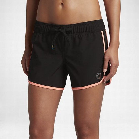 Hurley Women's Phantom 30 5-Inch Walk Shorts & Board Shorts - Black with Hot Coral Trim | Beach, Surfing, Yoga & Casual Wear
