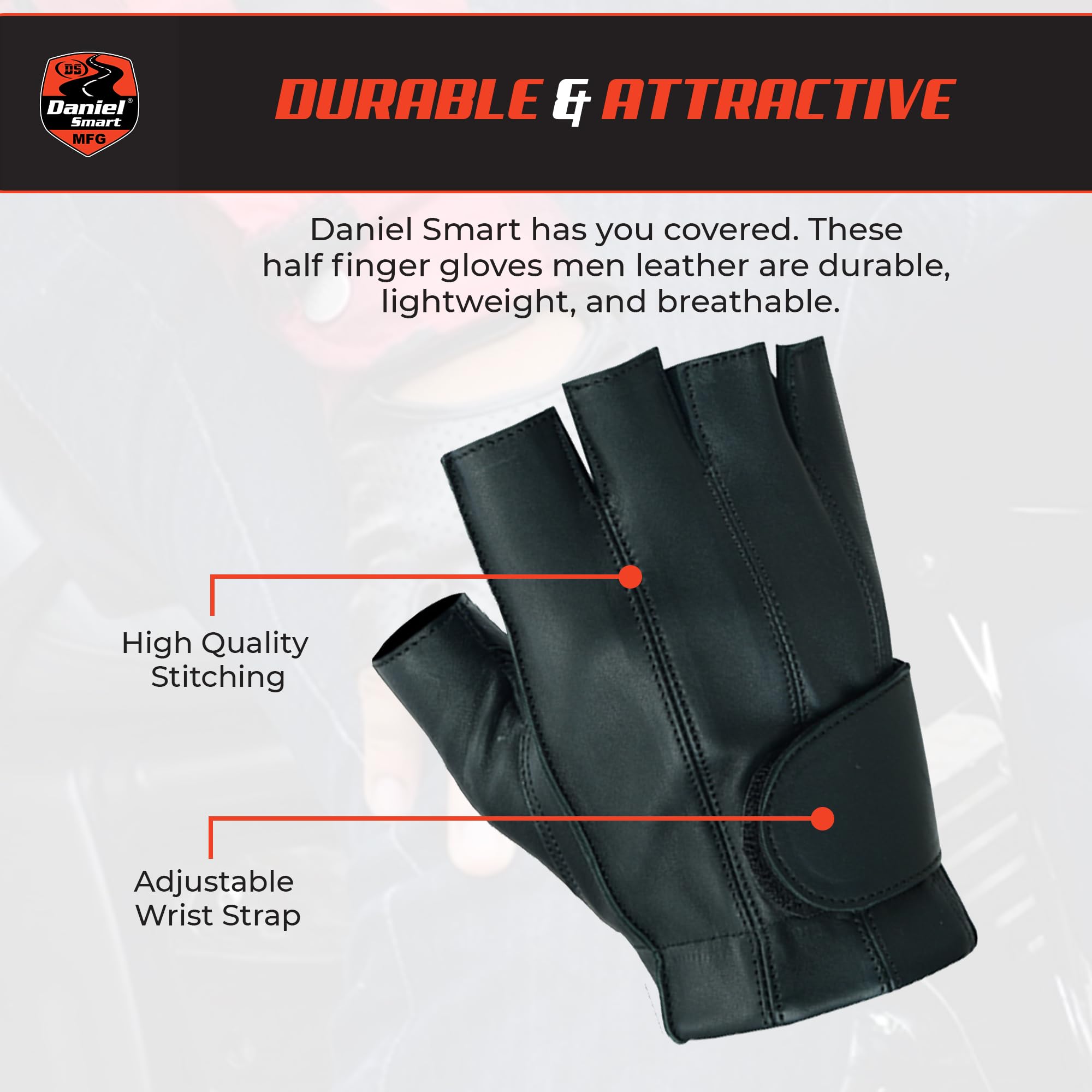Premium Deerskin Leather Motorcycle Gloves for Men - Fingerless Biker Gloves with Gel Palm Padding & Adjustable Wrist Strap - Ideal for Cruiser Riding, Harley Davidson & Long-Distance Motorcycle Trips